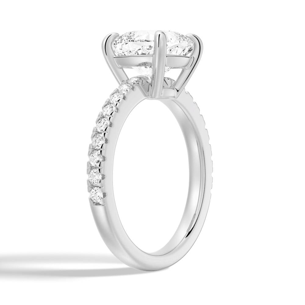 Pavé Band Cushion Cut Moissanite Engagement Ring for Women - 14K White Gold Wedding Ring, Anniversary Gift for Her - Perfect for Proposals, Bridal Jewelry & Special Occasions