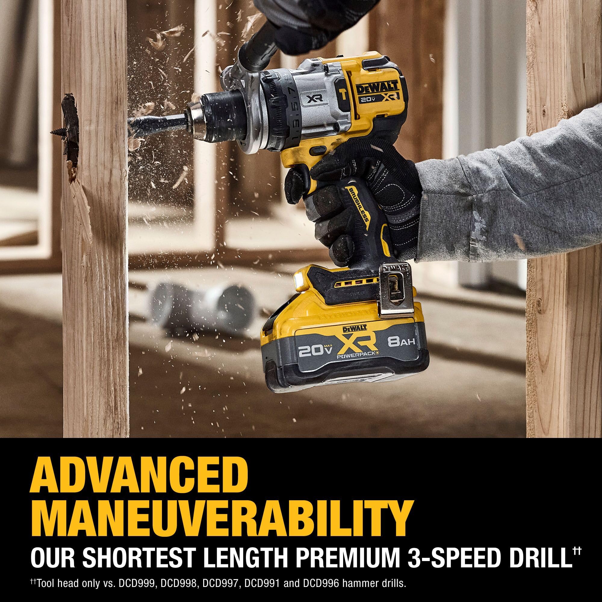 DEWALT 20V MAX XR Cordless Hammer Drill Kit with 8AH Battery & Charger - 1/2 Inch Heavy Duty Power Drill for Woodworking, Metal Drilling & Construction Projects (DCD1007WW1)