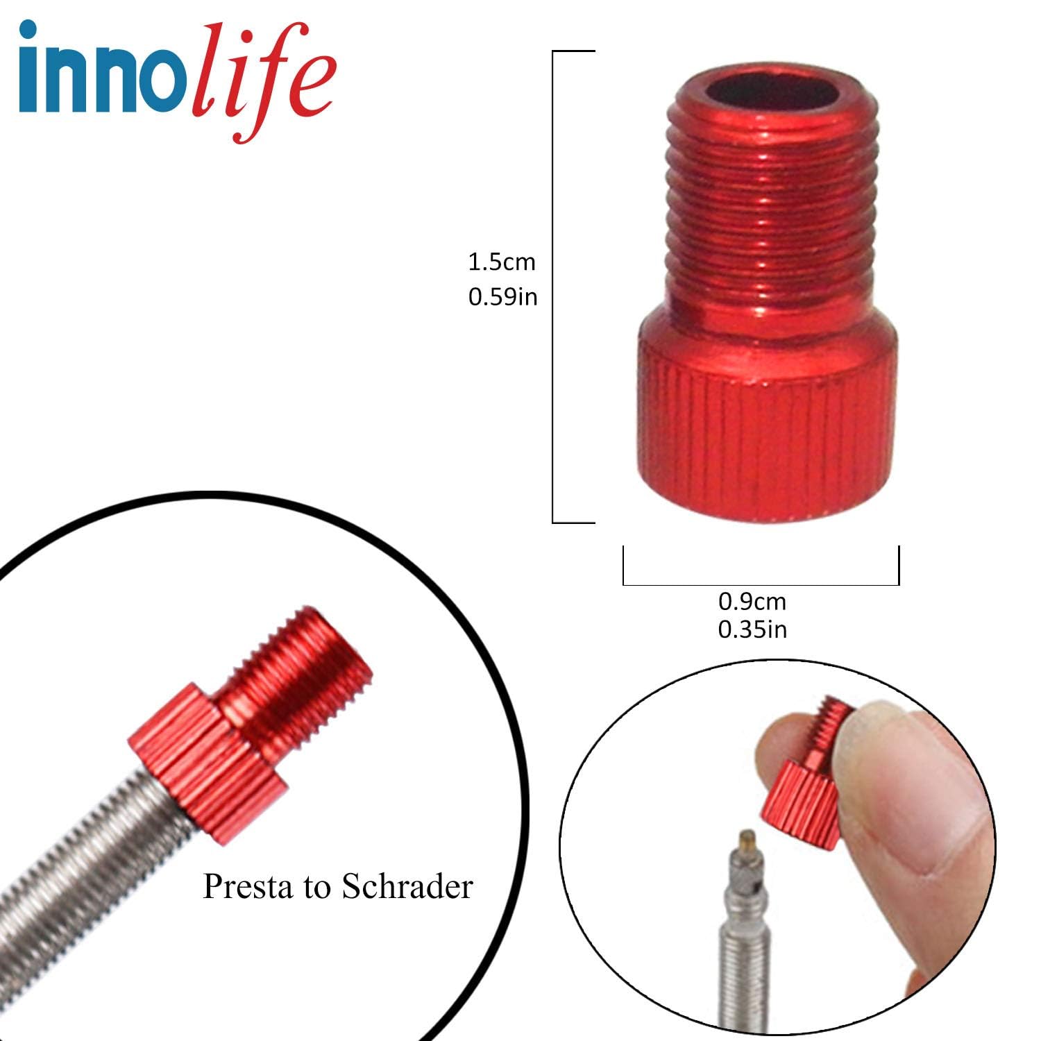 InnoLife 10-Pack Aluminum Presta to Schrader Valve Adapter - Bike & Car Tire Pump Converter for Air Compressor - Mixed Colors - Perfect for Cycling, Road Trips & Emergency Tire Inflation