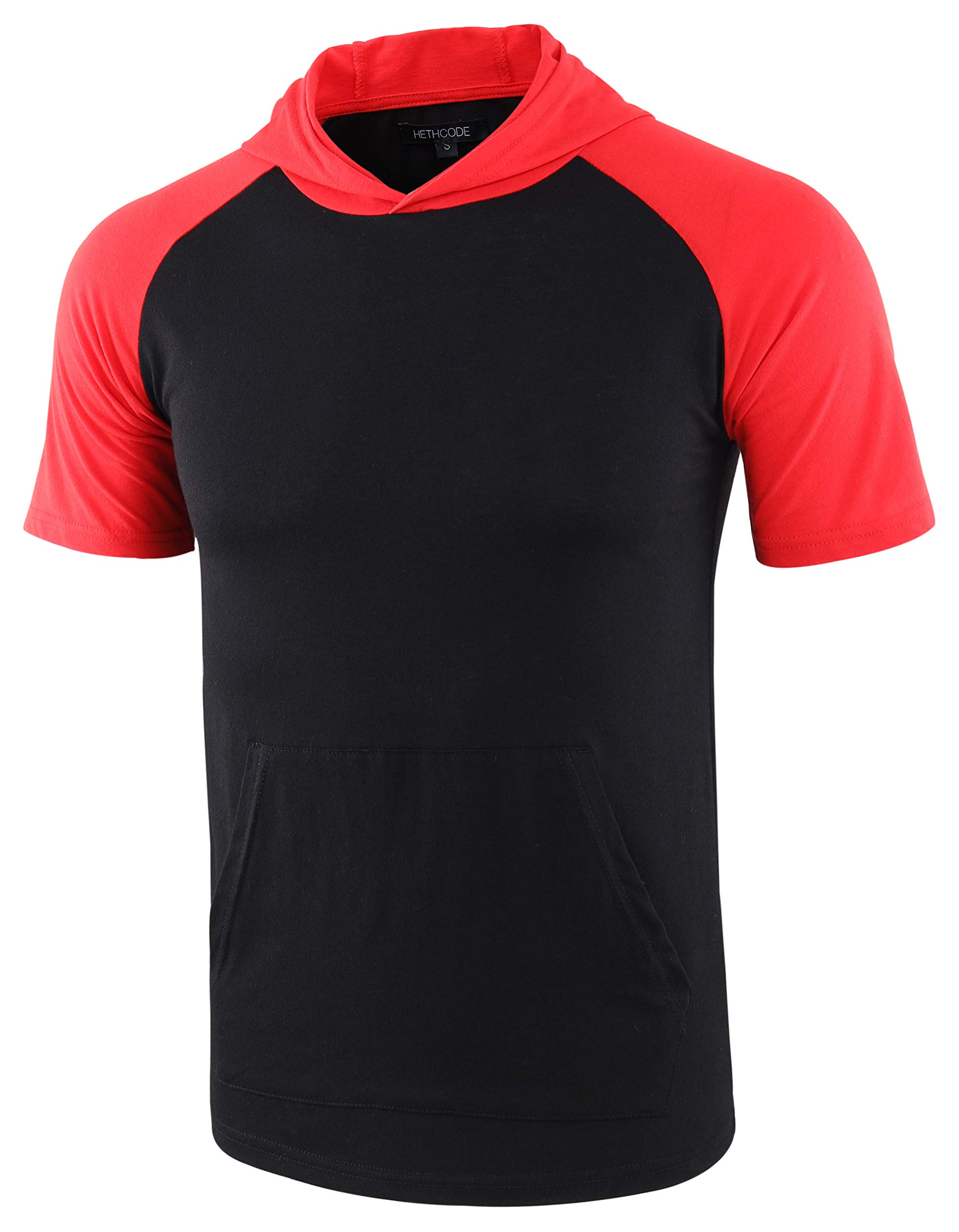HETHCODE Men's Lightweight Short Sleeve Hooded T-Shirt with Pocket - Breathable Activewear for Running, Hiking, Baseball & Outdoor Sports | Gym, Travel & Casual Wear