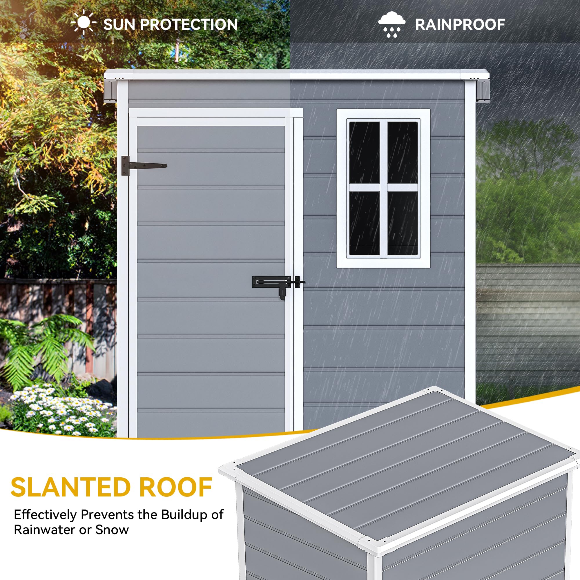 DWVO 5x3ft Waterproof Resin Outdoor Storage Shed with Floor & Lockable Door - Heavy Duty Plastic Garden Shed with Window for Backyard, Patio, Lawn Tool Organization (Gray) - Perfect for Storing Lawn Mowers, Gardening Tools & Outdoor Equipment