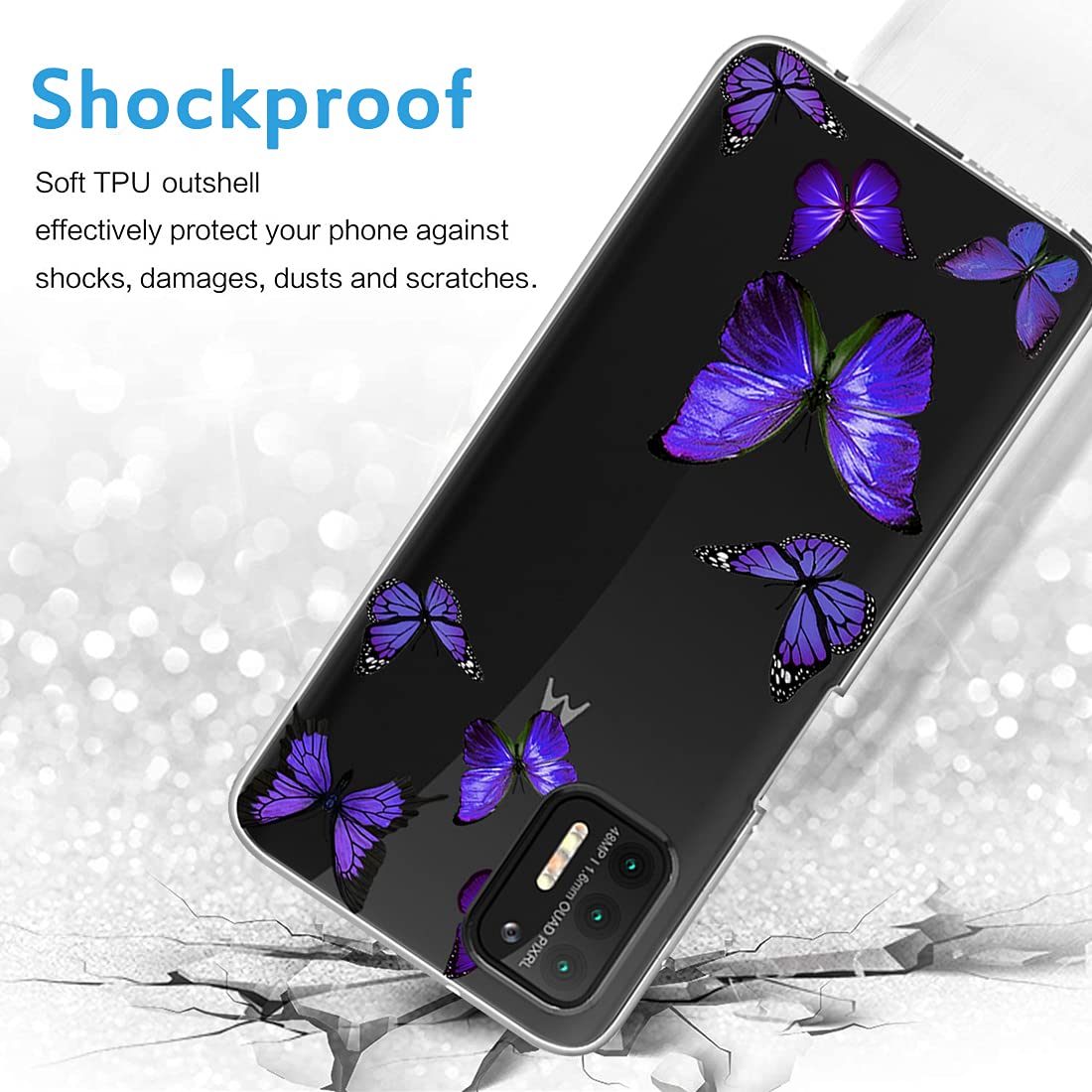 **Motorola Moto G Stylus 2021 Case - Slim Shockproof Clear TPU Protective Cover with Butterfly Pattern (Purple) - Durable Phone Case for Everyday Use & Travel**