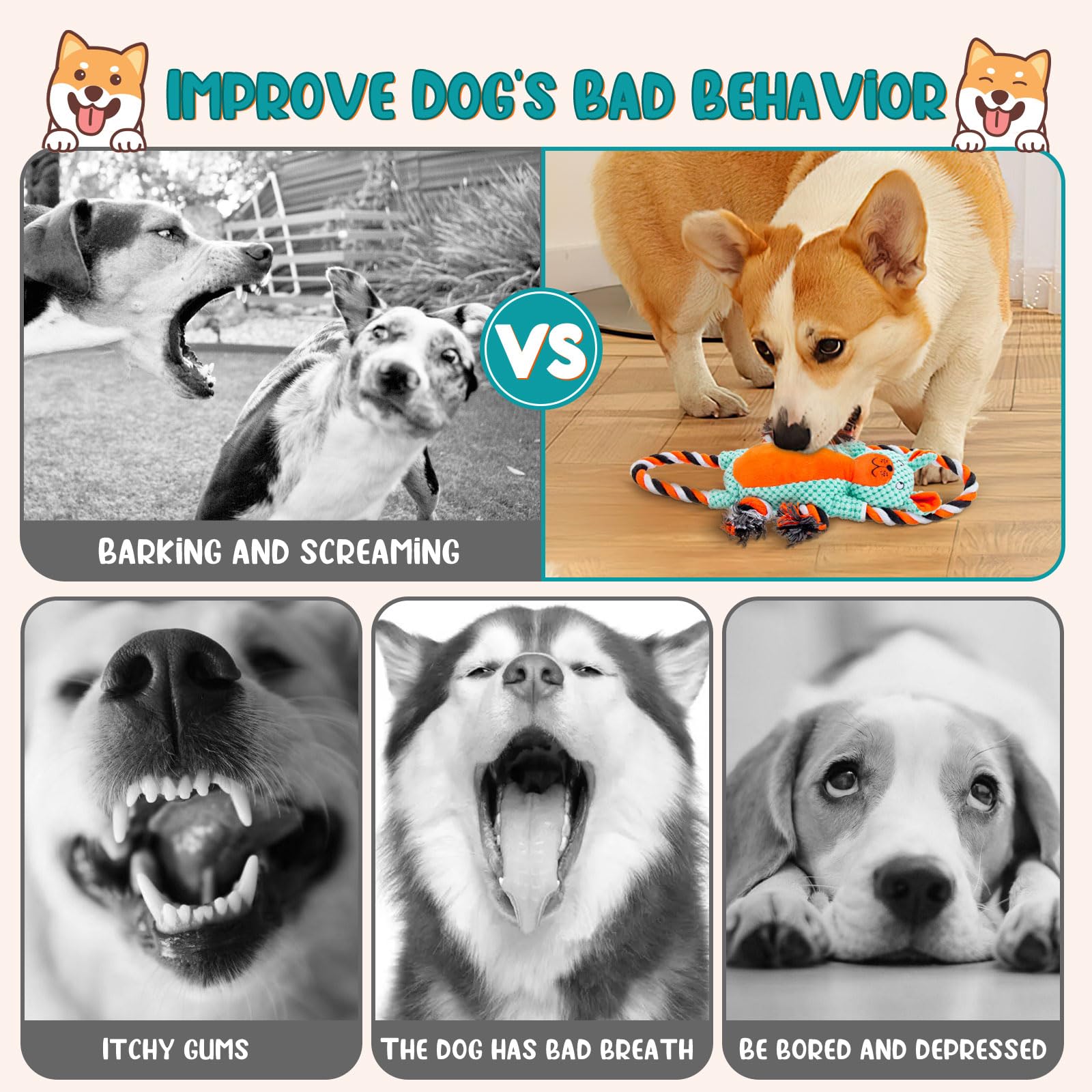 Durable Chew-Proof Dog Stuffed Animals for Aggressive Chewers - Interactive Tug of War & Squeaky Dog Toy for Small, Medium & Large Dogs - Perfect for Christmas Gifts, Playtime & Keeping Pets Busy (Chinchilla Design)