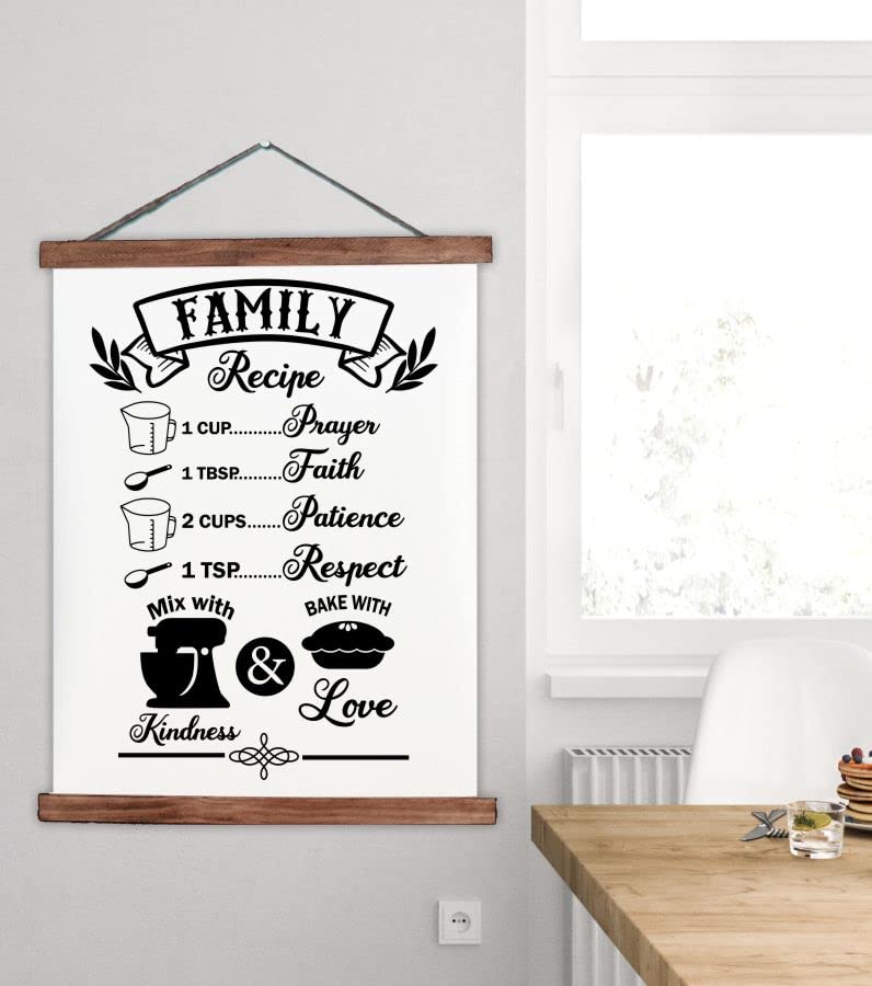 Family Recipe Hanging Canvas Art - Bake With Love Kitchen Wall Decor - Ready to Hang Scroll Art Prints - Kitchen Signs & Decorations - 23x30-Inch - Perfect for Farmhouse, Rustic, or Modern Kitchen Themes