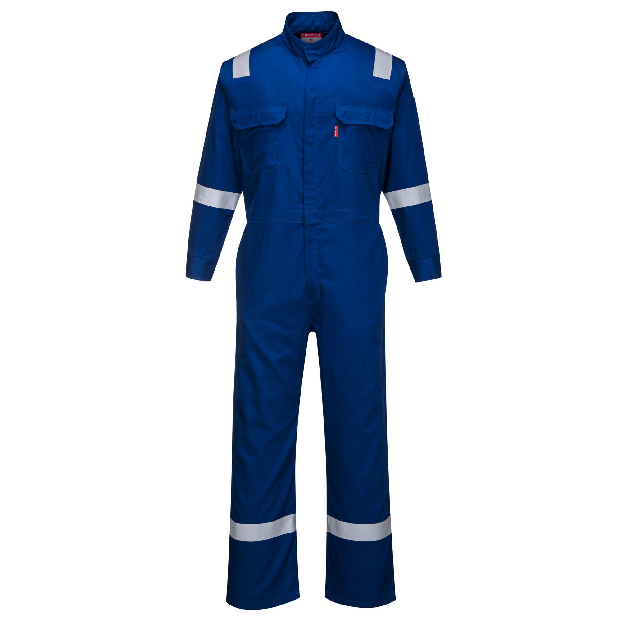 Portwest FR94 Bizflame Fire Resistant Coverall with FR Reflective Tape - ASTM/NFPA Certified - Royal Blue - Small Size - Ideal for Industrial Work, Welding & Fire Hazard Environments