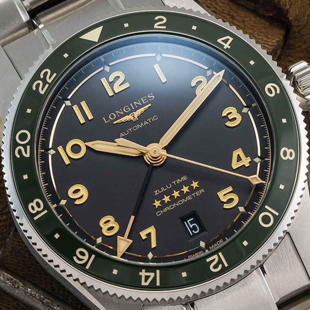 Spirit Zulu Time 39mm Green Dial Men's Watch with Stainless Steel Bracelet - Perfect for Business, Travel & Outdoor Adventures