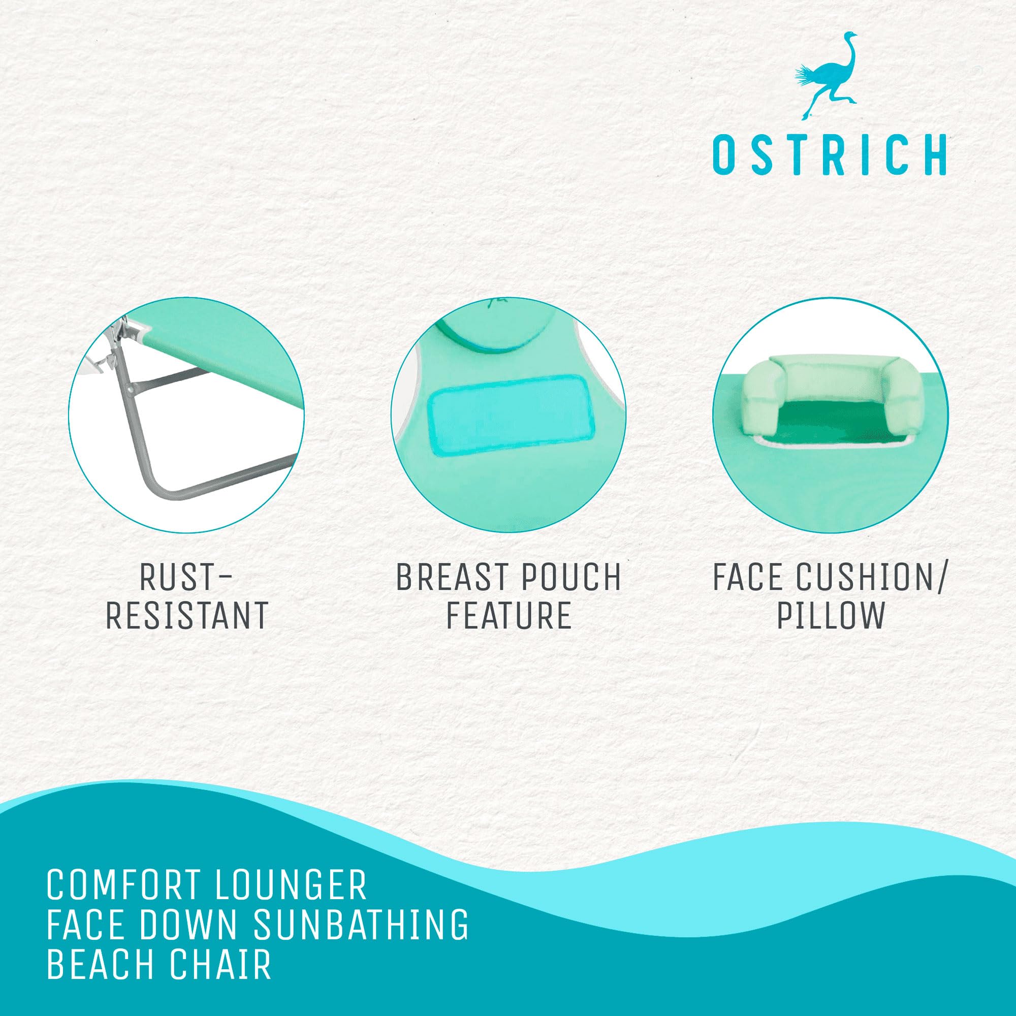 Premium Ostrich Chaise Lounge - Foldable Sunbathing Chair for Poolside, Beach & Outdoor Camping | Adjustable Reclining Backrest | Teal Blue | Perfect for Relaxing by the Pool, Beach Vacations & Backyard Lounging