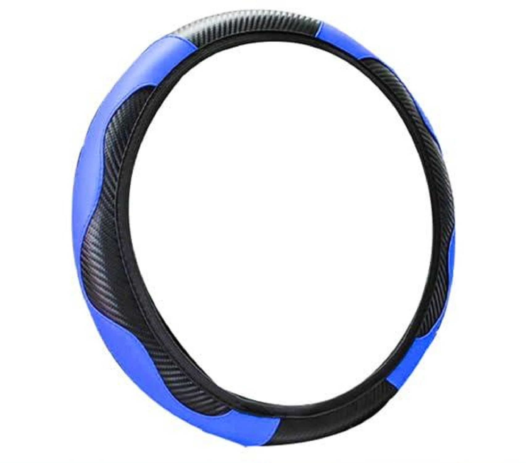 Premium 15 Inch Car Steering Wheel Cover - Microfiber PU Leather with Carbon Fiber Design | Anti-Slip, Breathable & Universal Fit for Most Vehicles | Perfect for Daily Commute, Road Trips & Enhanced Driving Comfort (Black/Blue) - Car Interior Accessories for Men & Women