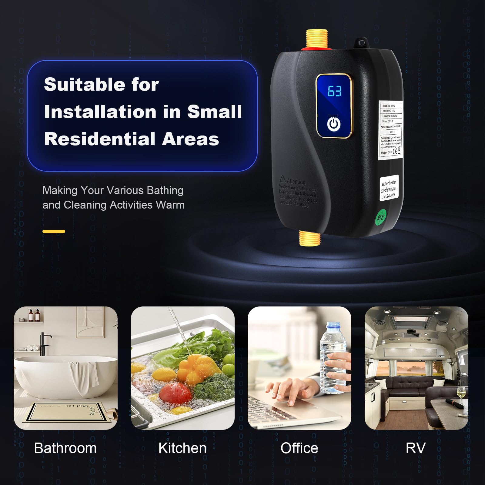 Instant Electric Water Heater 110V - Under Sink Tankless Hot Water Heater with LCD Digital Display for Kitchen Faucet | Fast On-Demand Heating | Perfect for Small Homes, Apartments & RVs (Black)