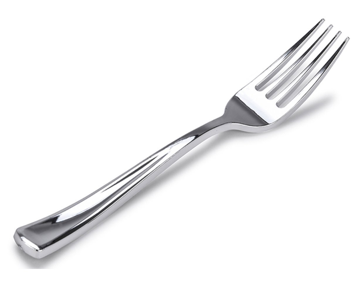 Stock Your Home 125 Heavy Duty Disposable Silver Plastic Forks - Elegant Cutlery for Catering, Restaurants, Weddings & Parties | Perfect for Outdoor Events, Picnics & Buffet Dining
