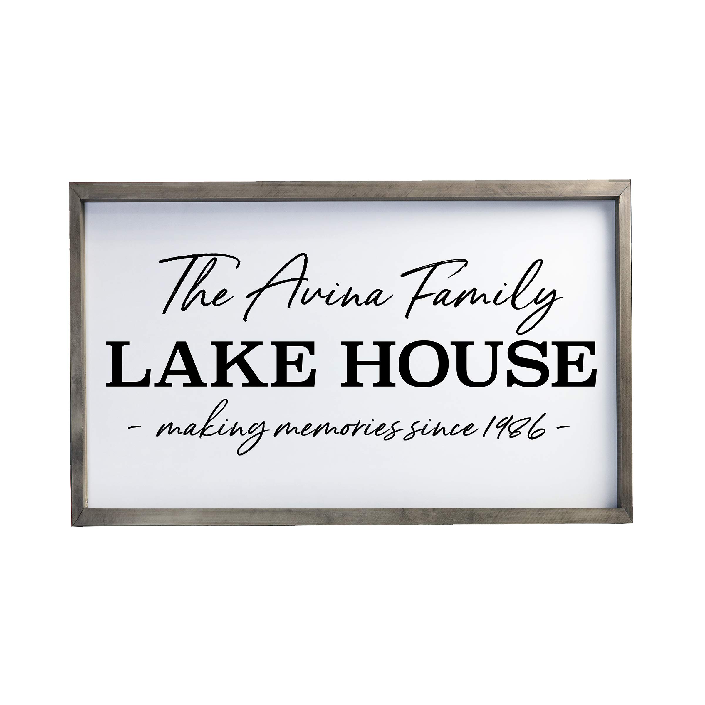 LifeSong Milestones Personalized Framed Shadow Box - Lake House Memories Gift for Parents & Couples - 16x25 Gray Wall Decor for Husband, Wife - Housewarming Gift, Table & Shelf Display - Perfect for Living Room, Bedroom or Cottage Decor