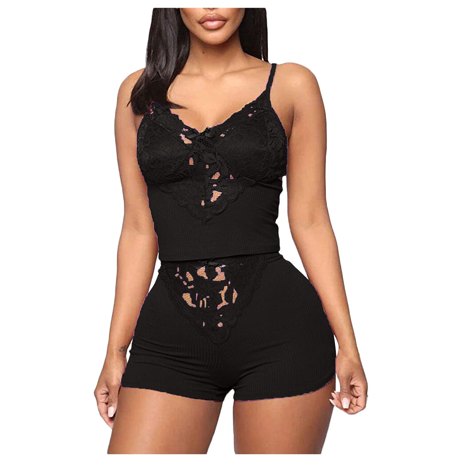 Women's Lace Pajama Set - Sexy Camisole & Shorts for Nightwear & Loungewear