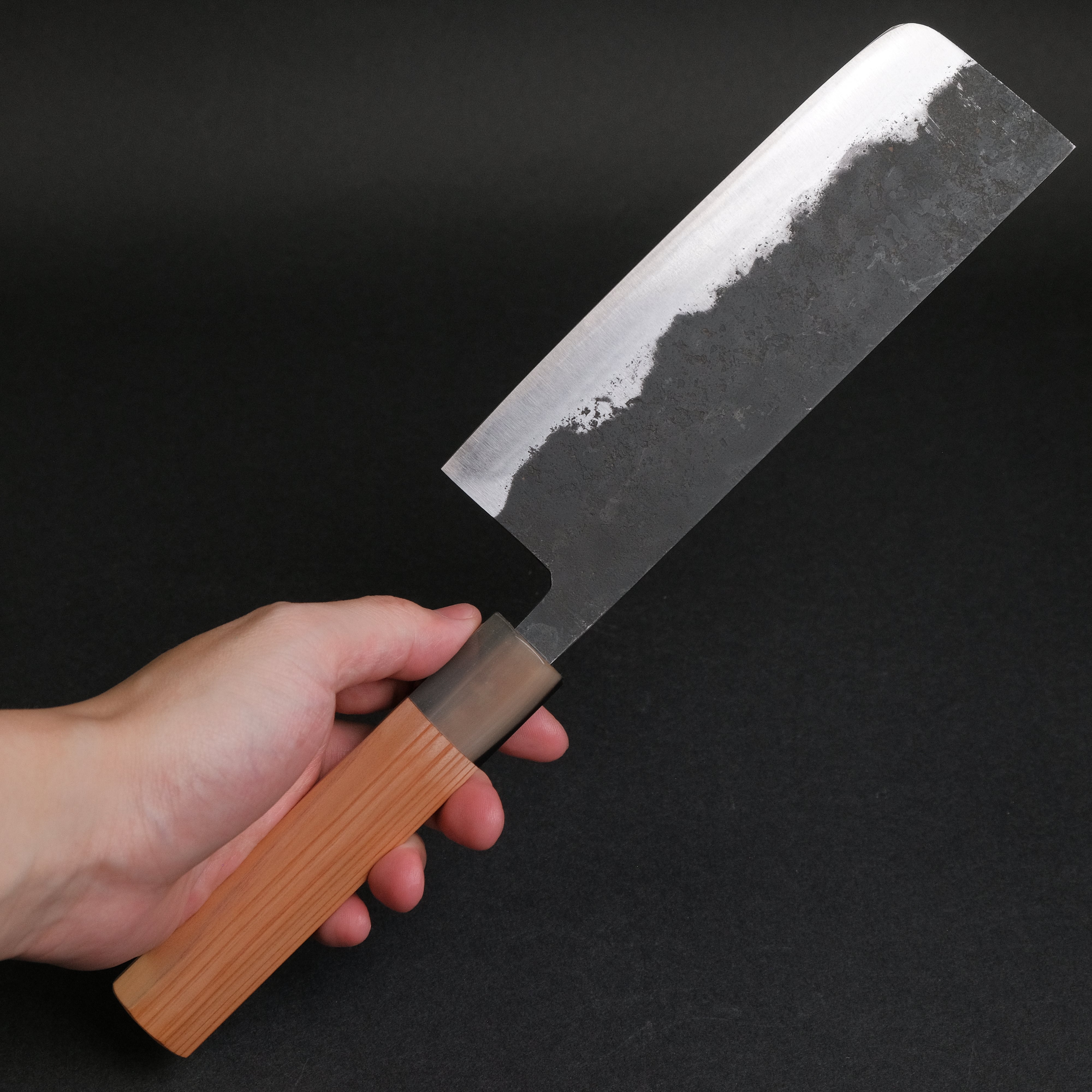 Premium Japanese Nakiri Knife 165mm - Morihei Hisamoto Kurouchi White #1 Steel with Yakusugi Cedar Handle - Perfect for Slicing Vegetables, Herbs & Sushi Prep in Professional & Home Kitchens