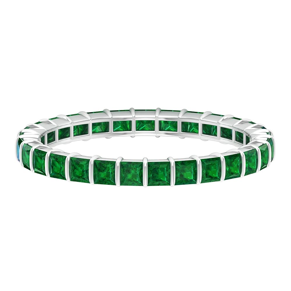 1.25 CT Princess Cut Emerald Eternity Ring in 14K Solid Gold - May Birthstone Jewelry for Anniversary, Wedding & Special Occasions