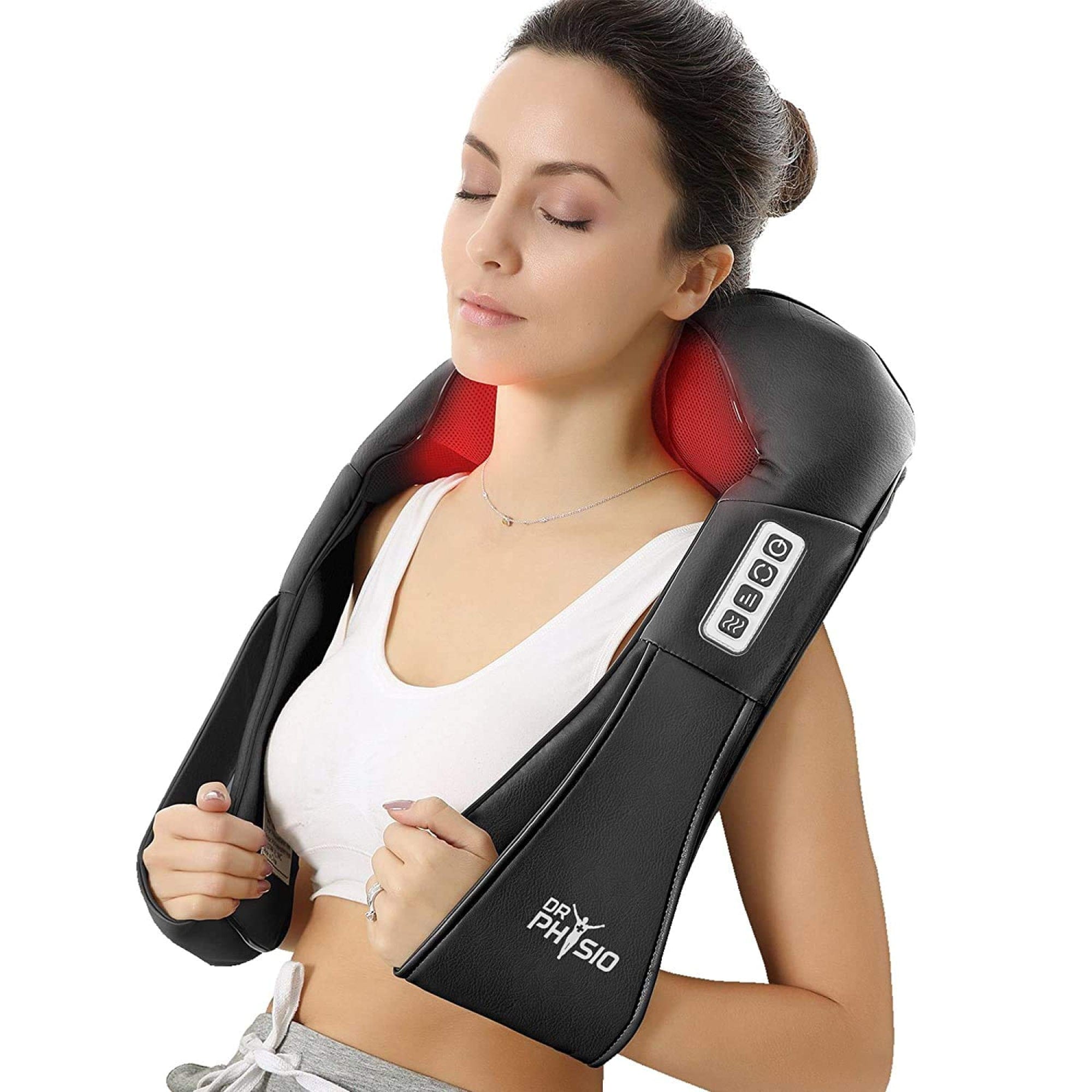 Dr Physio USA Shiatsu Neck and Shoulder Massager with Heat - Deep Tissue Kneading Massage Machine for Pain Relief - Perfect for Home, Office, and Travel Use