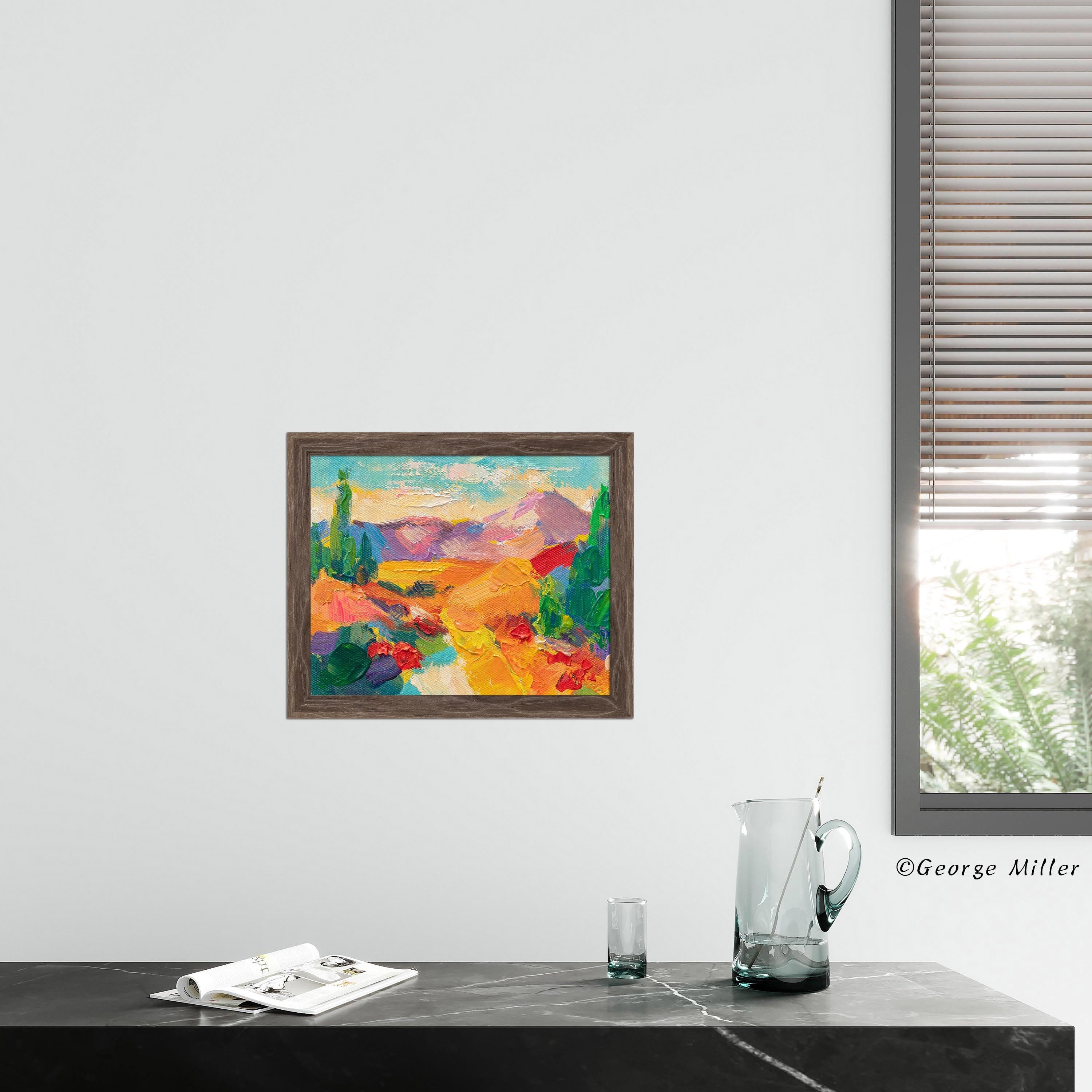 Handmade Original Oil Painting - Tuscan Landscape Textured Impasto Small Wall Art by George Miller | Perfect for Home Decor, Office & Gift