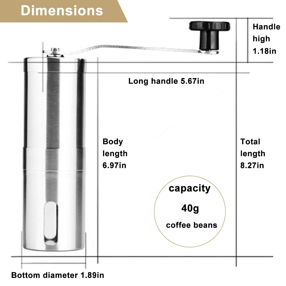Premium Manual Coffee Grinder with Adjustable Settings - Ceramic Conical Burr, Stainless Steel Hand Mill for Espresso, French Press & Pour Over | Perfect for Home, Office, Travel & Camping | Includes Cleaning Brush & Storage Bag