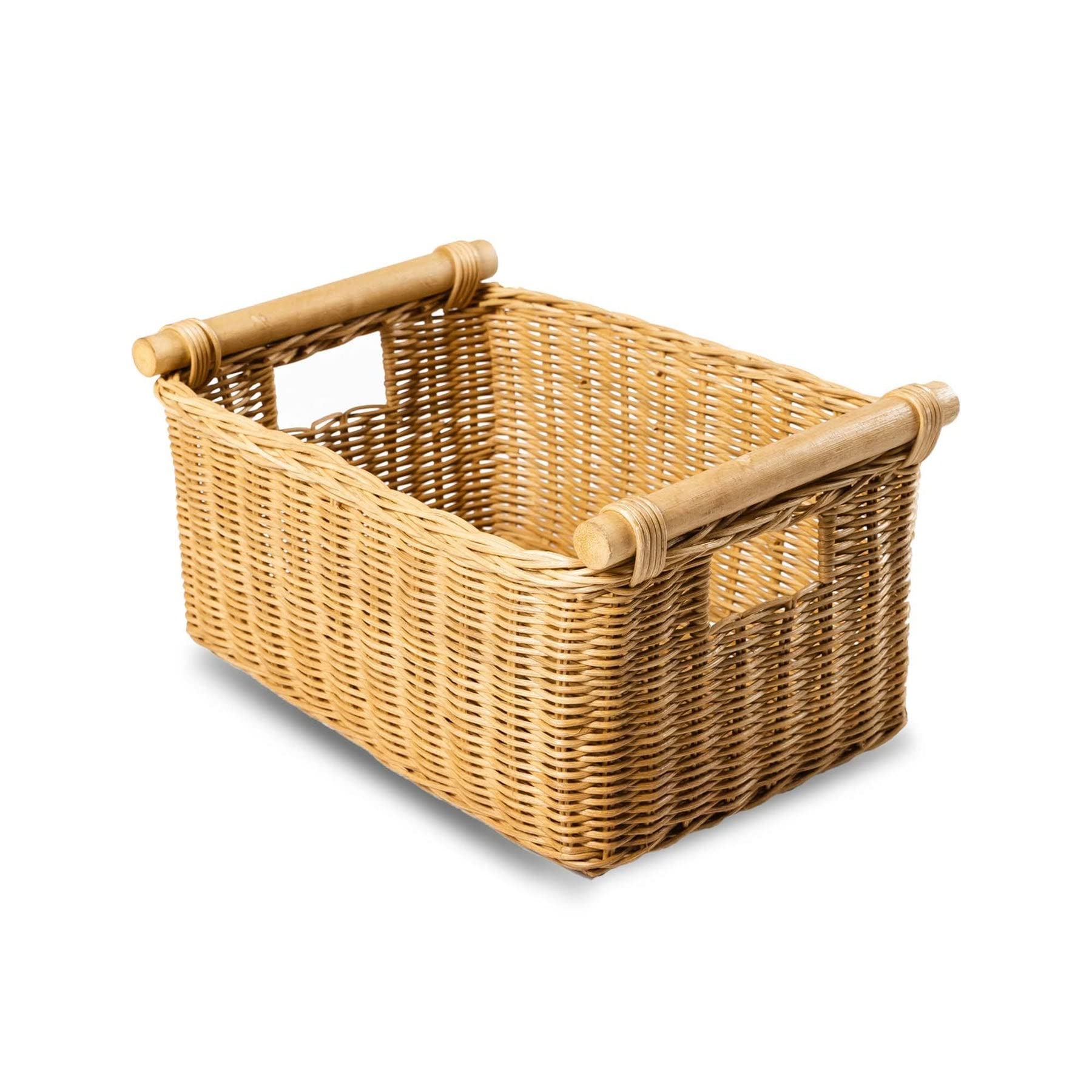 Small Wicker Storage Basket with Pole Handle - 14