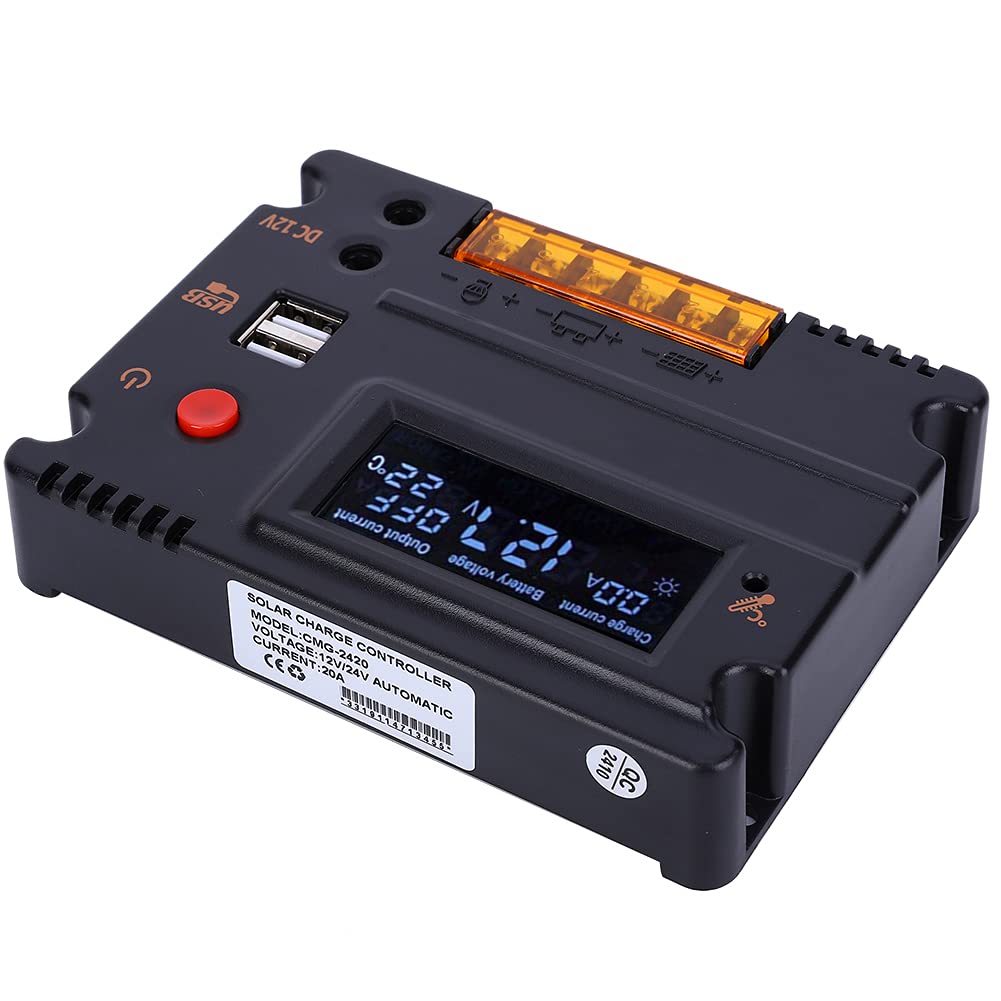 12V/24V Solar Charge Controller with LCD Display - Durable MPPT Regulator for 4S LiFePO4 Batteries - Perfect for RV, Marine, Off-Grid Solar Power Systems