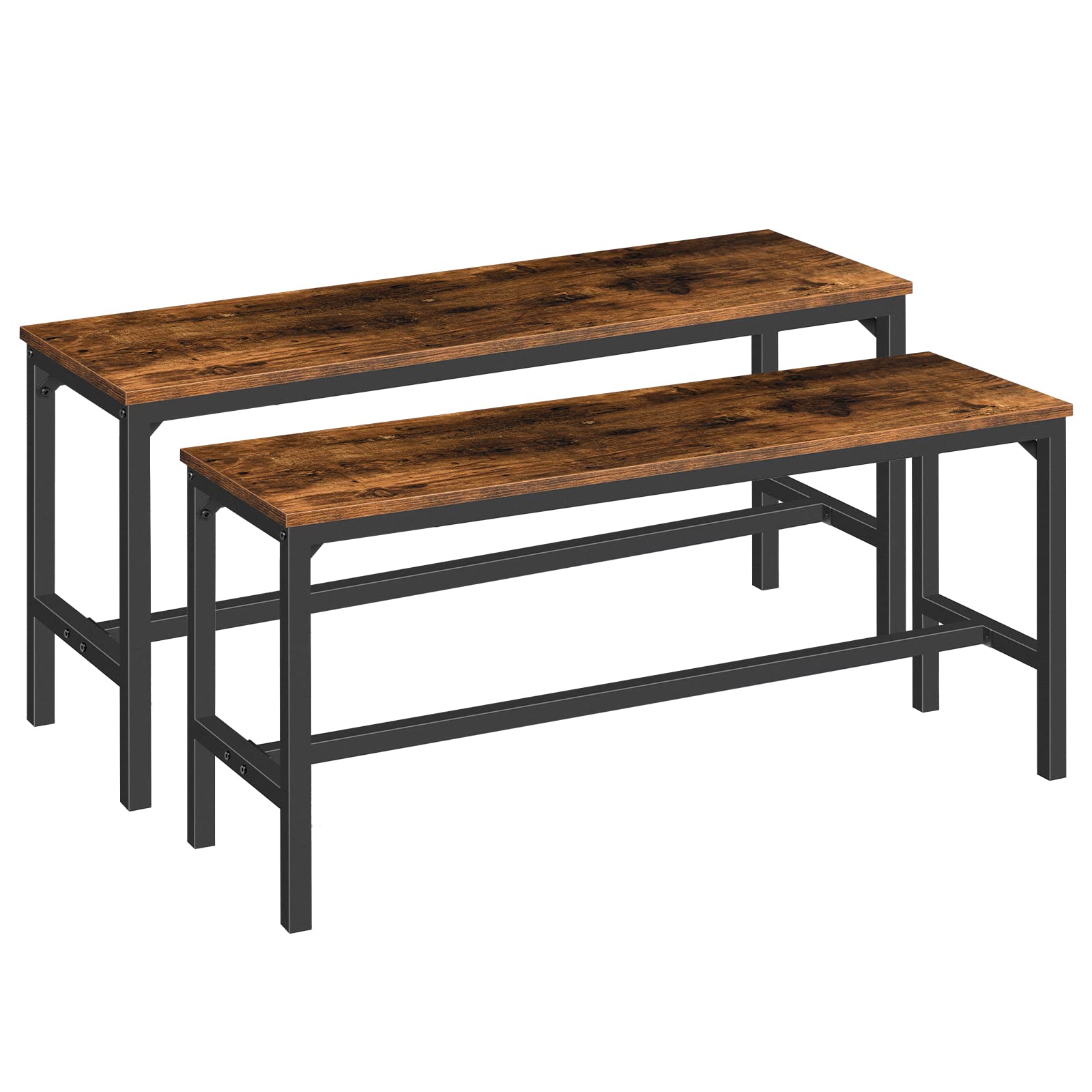 HOOBRO 2-Pack Industrial Dining Benches, Rustic Brown Wooden Kitchen Table Benches - Sturdy & Durable Indoor Seating for Dining Room, Kitchen, Living Room & Bedroom - Perfect for Farmhouse Decor & Small Space Dining