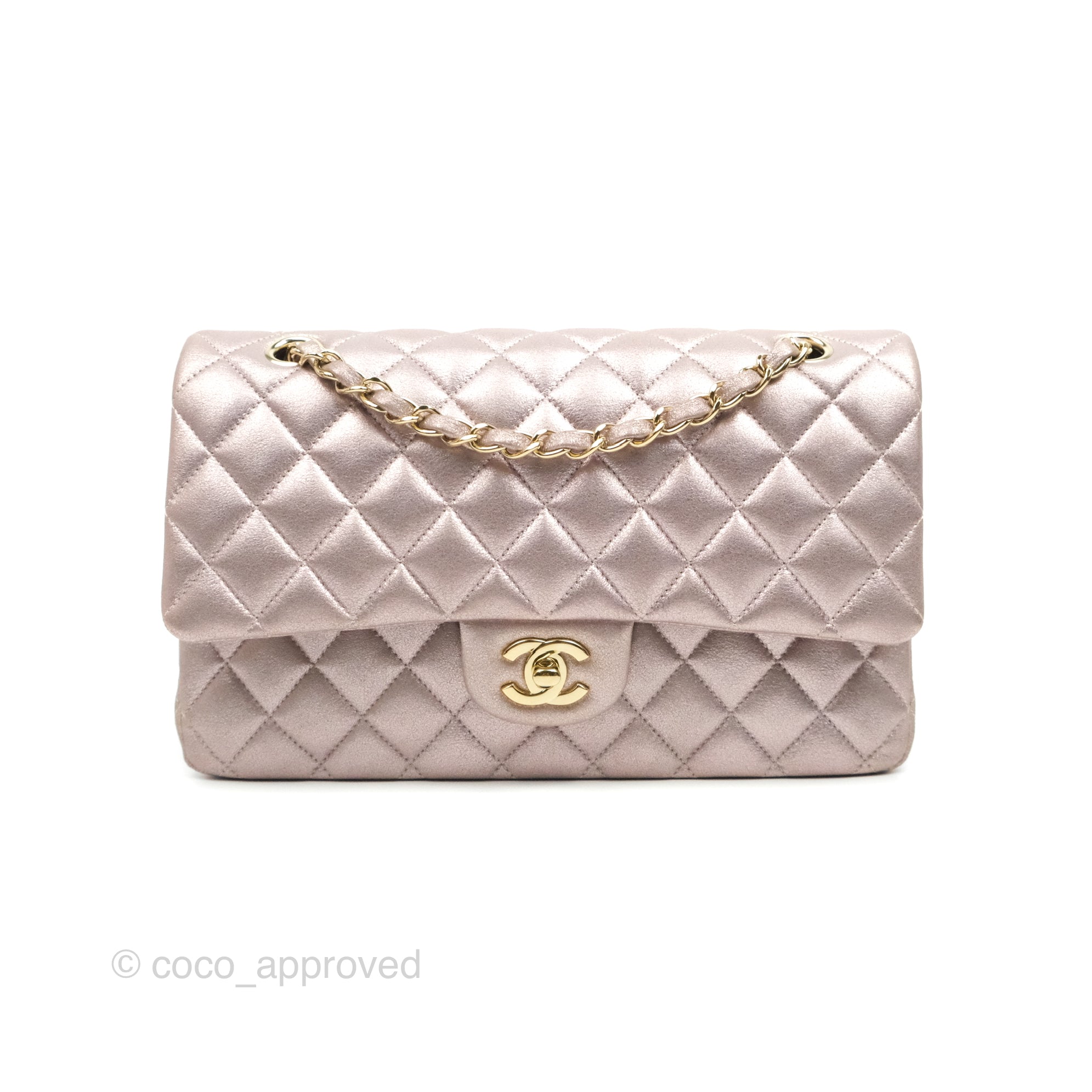 Chanel Classic M/L Medium Double Flap Bag in Rose Gold Pink Lambskin with Gold Hardware - Luxury Handbag for Women, Perfect for Parties, Weddings & Special Occasions