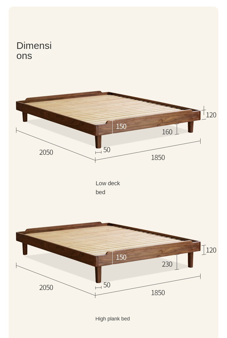 Solid Wood Platform Bed in Black Walnut & Ash - Headboard-Free Modern Bed Frame for Bedroom, Guest Room, or Dorm