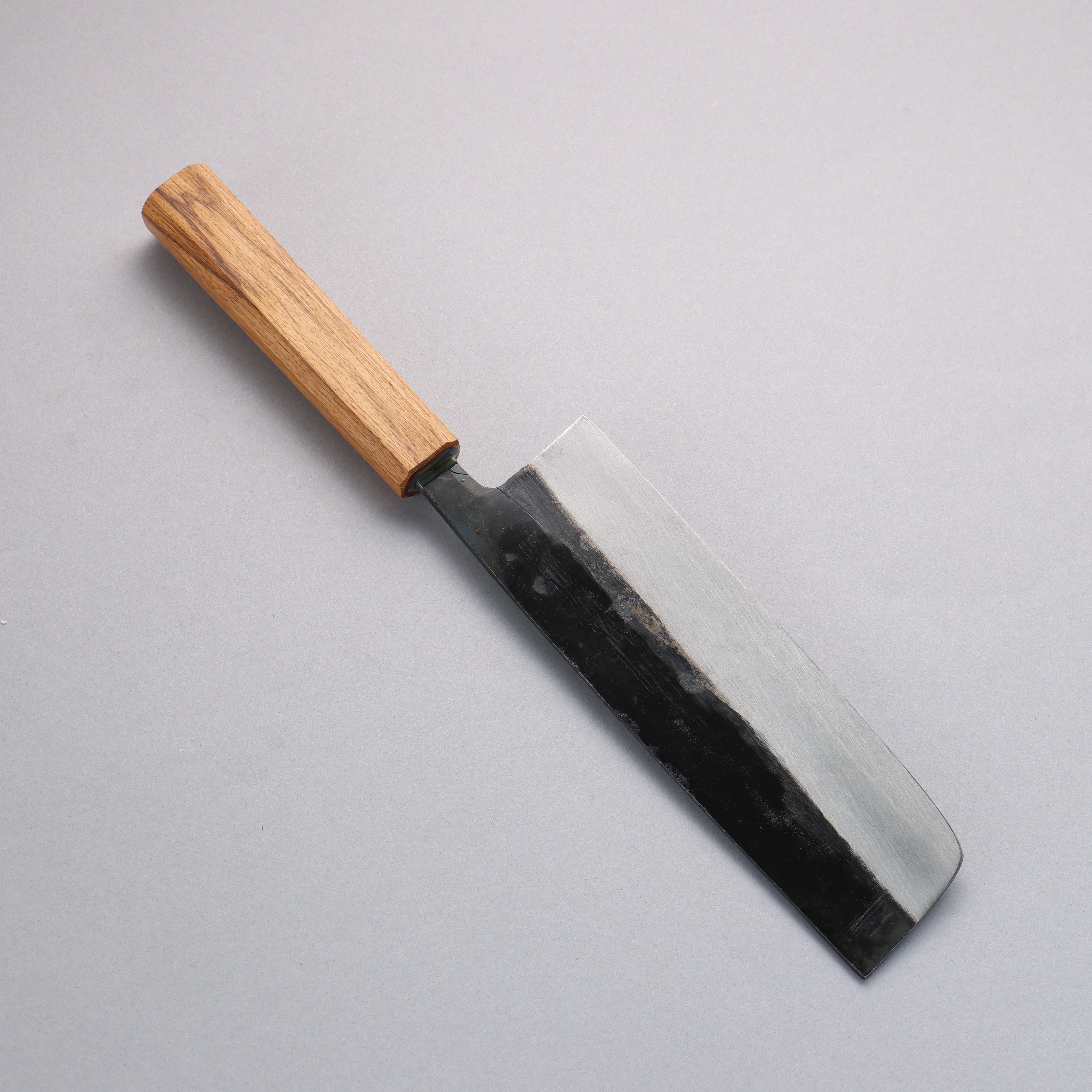 Premium Nakaniida White Steel No.2 Black Finished Nakiri Knife 180mm - Japanese Vegetable Cleaver with Oak Handle for Professional Chefs & Home Cooking