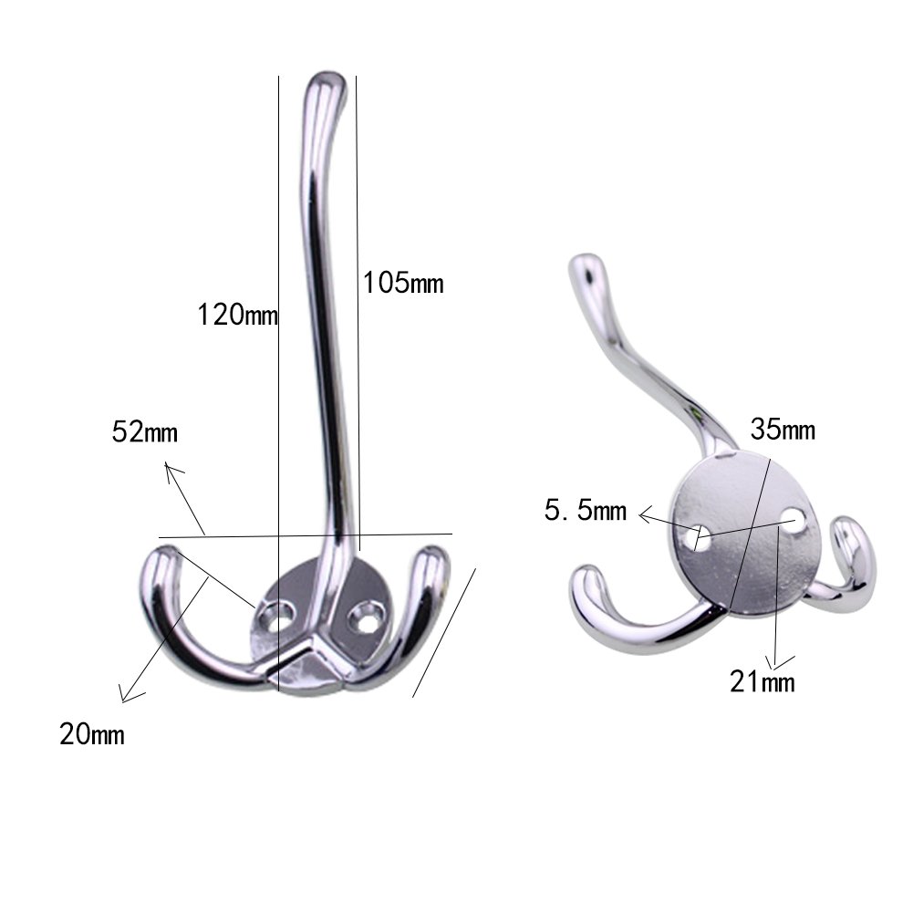 Wall Mounted Metal Clothes Hooks - 3-Prong Silver Hooks for Hats, Handbags & Coats | Space-Saving Entryway & Closet Organization Solution