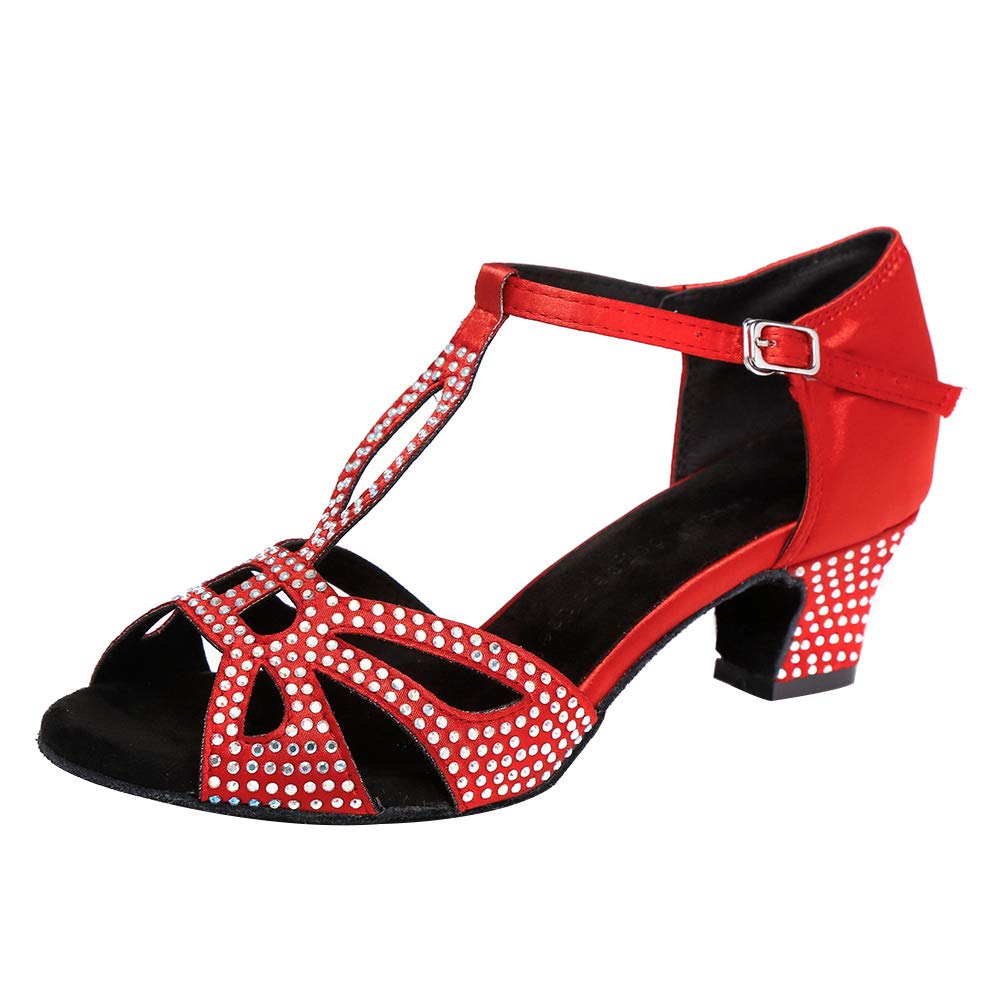 Hipposeus Women's Latin Dance Shoes with Rhinestones - Professional Ballroom Salsa Tango Performance & Practice Shoes, Model 419 - Perfect for Dance Competitions, Parties & Studio Training