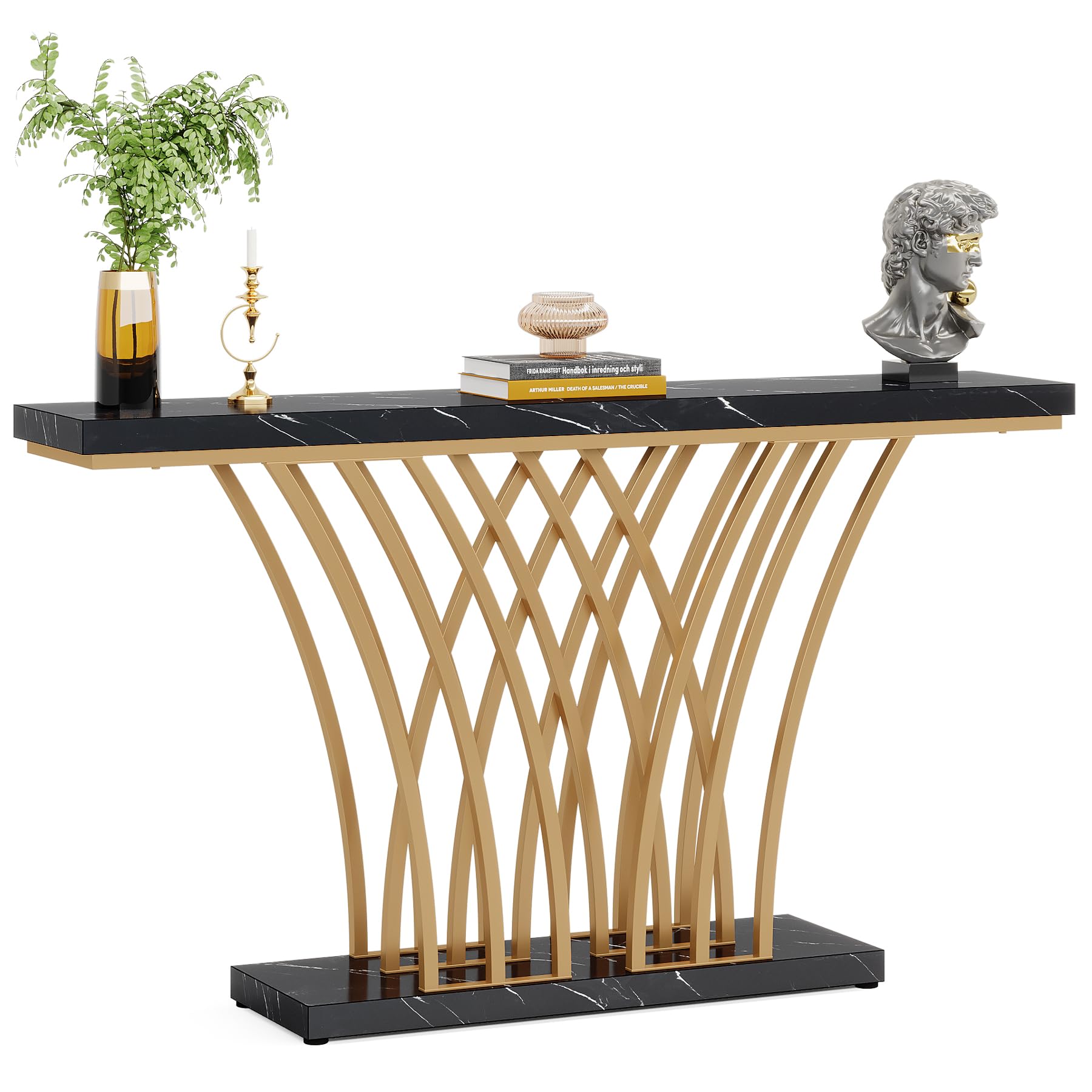 Narrow Entryway Console Table with Gold Accents - Modern Black Hallway Table for Small Spaces | Perfect for Apartments, Foyers & Tight Entryways
