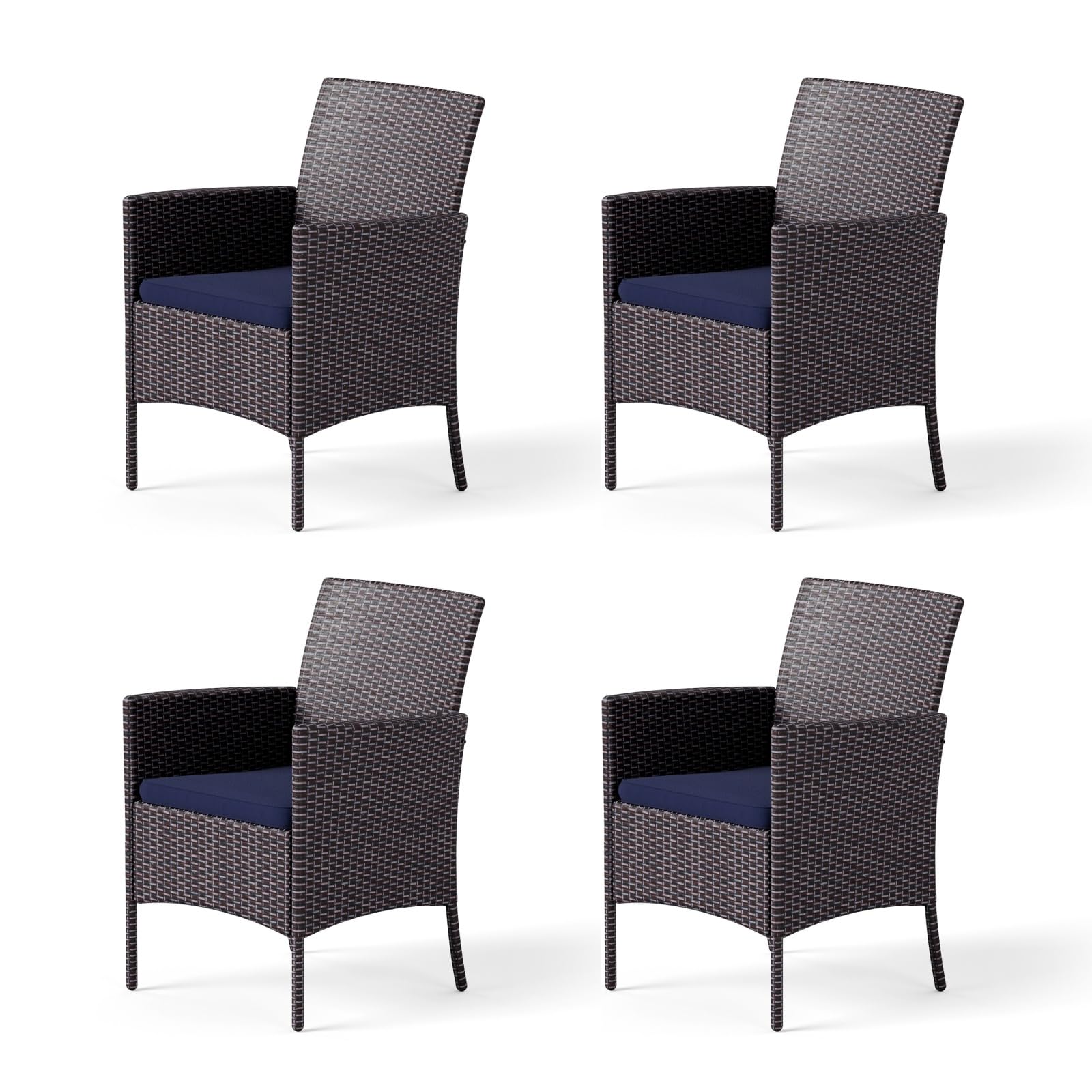 MFSTUDIO 4-Piece Brown Woven Rattan Outdoor Dining Chairs Set with Cushions - Oversized Wicker Patio Furniture for Backyard, Garden, Poolside - Heavy Duty 330lbs Capacity - Perfect for Outdoor Entertaining & Relaxation