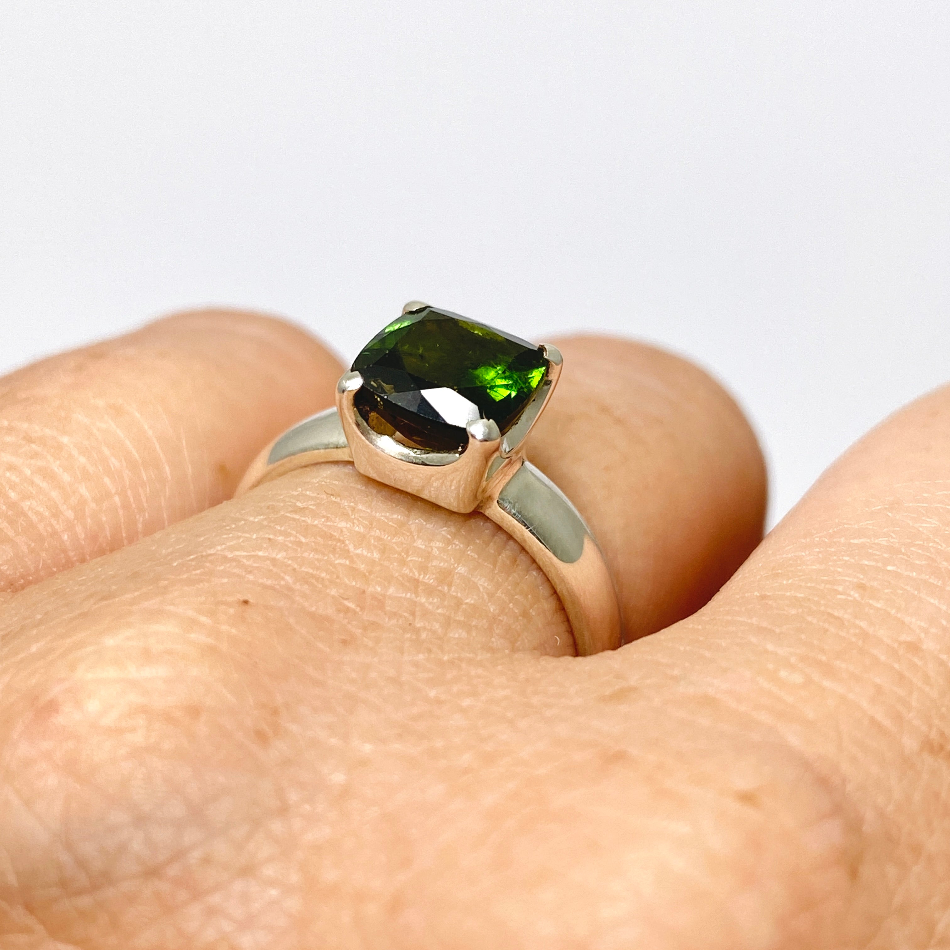 Green Tourmaline Square Faceted Ring - Size 6 Sterling Silver Jewelry for Women - Perfect for Wedding, Engagement & Everyday Fashion Accessories