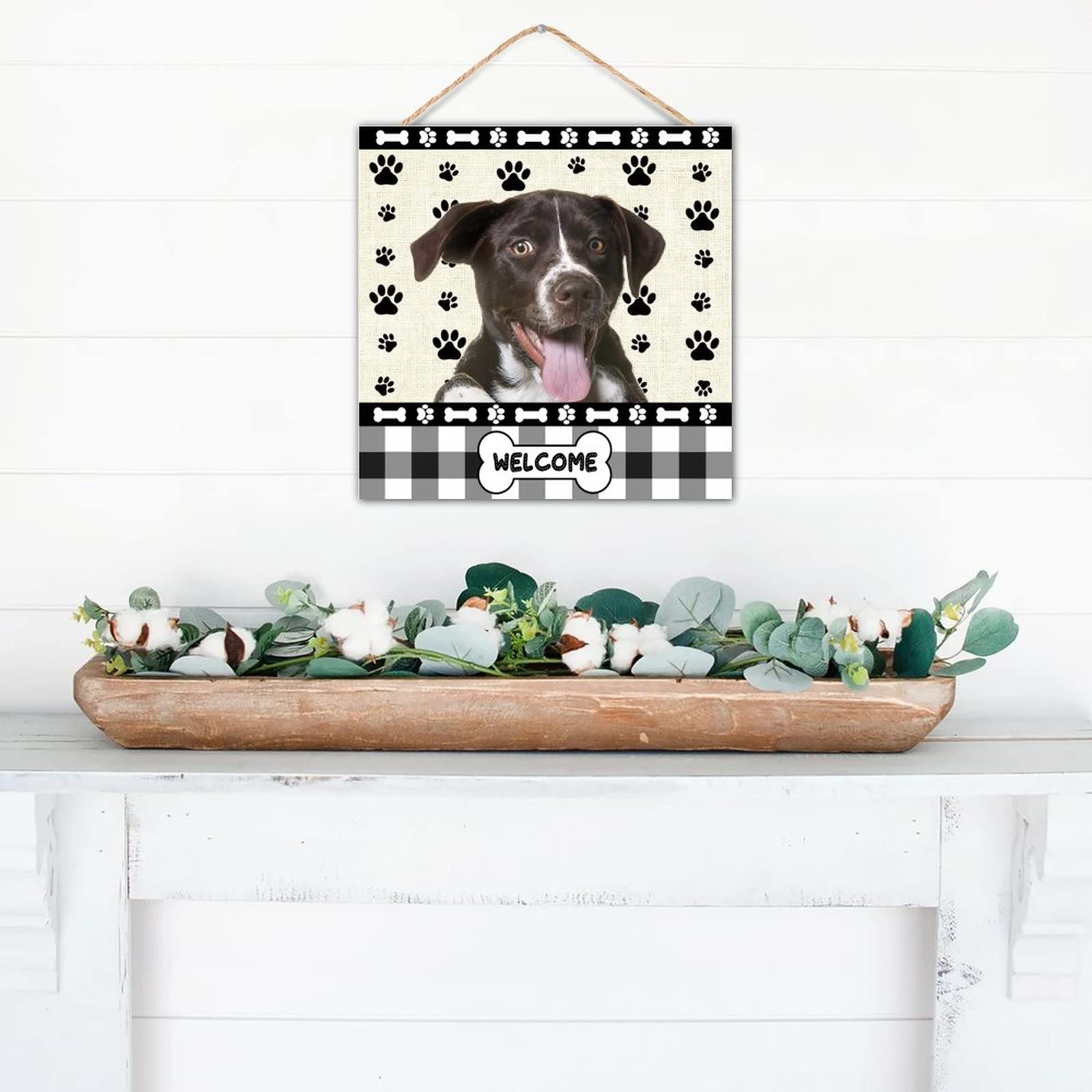 8x8 Inch Rustic Wood Welcome Sign with Dachshund Dog Paw Design - Farmhouse Wall Art Plaque for Door, Kitchen, Dining Room - Handcrafted Wooden Hanging Decor for Home & Office Use