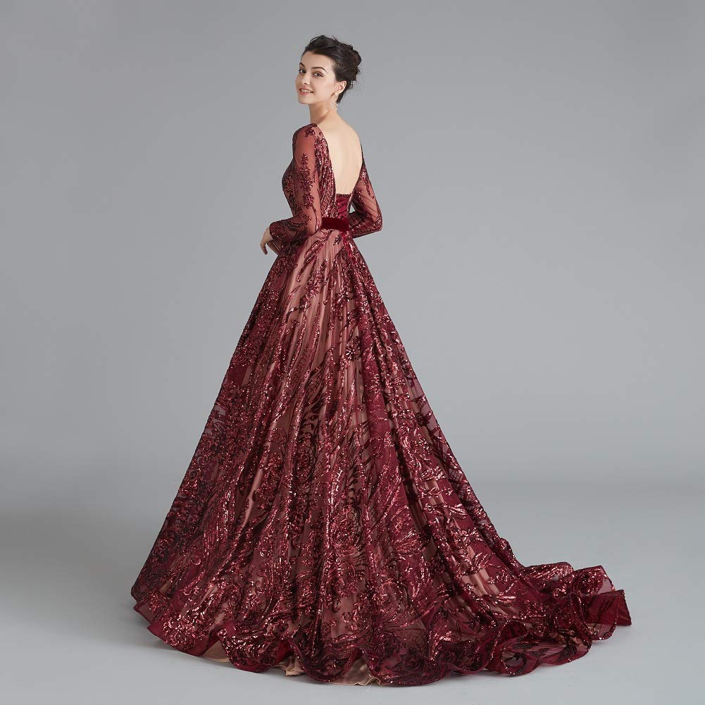 Elegant Women's Sequin Evening Gown with Chapel Train - Luxury Prom Dress for Formal Events, Weddings & Special Occasions