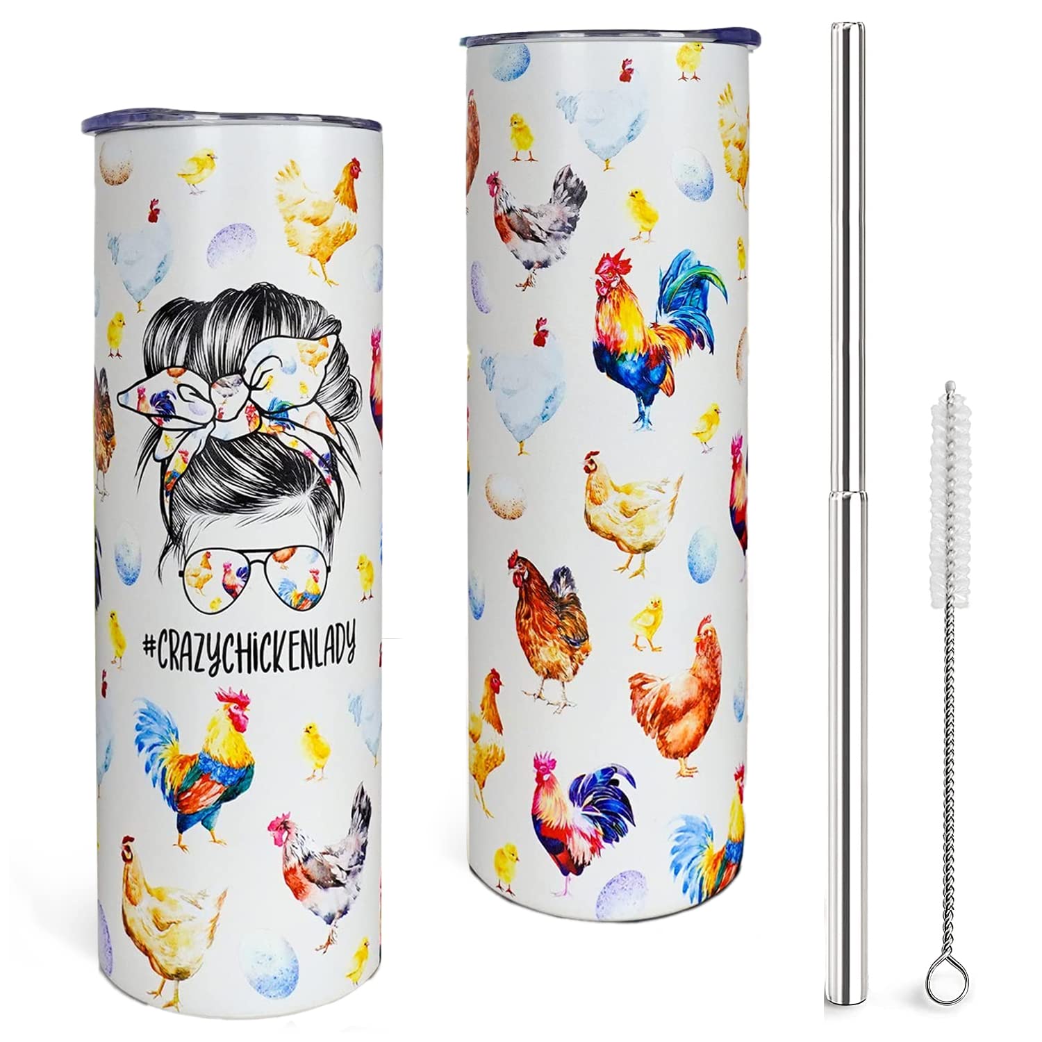 20oz Insulated Chicken Tumbler with Lid & Straw - Funny Crazy Chicken Lady Coffee Mug, Leakproof Travel Cup for Hot/Cold Drinks - Perfect Gift for Chicken Lovers, Farmhouse Decor - Great for Office, Commuting, Picnics & Chicken-Themed Parties