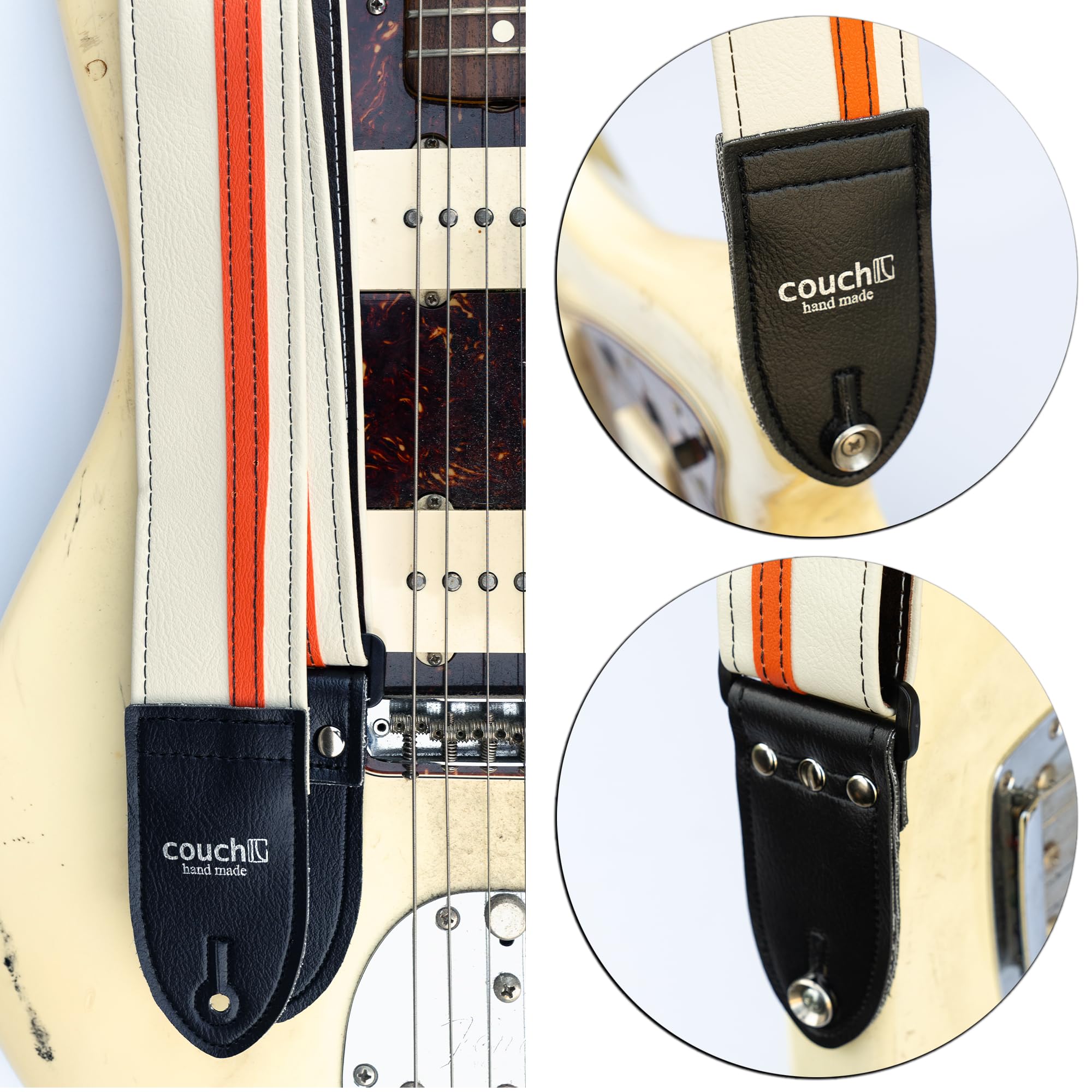 Premium USA-Made Couch RACER X Guitar Strap - White & Orange Design - Comfortable & Durable for Electric & Acoustic Guitars - Perfect for Live Performances, Studio Sessions & Casual Playing