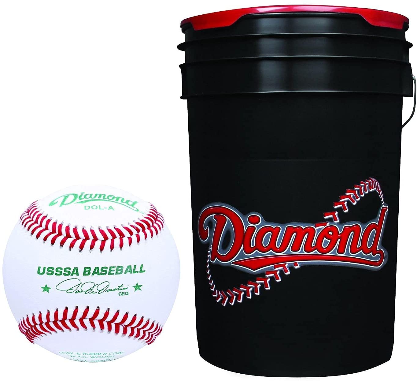Diamond Sports 6-Gallon Baseball Bucket with 30 USSSA Approved League Baseballs - Perfect for Team Practice, Training & Field Equipment Storage