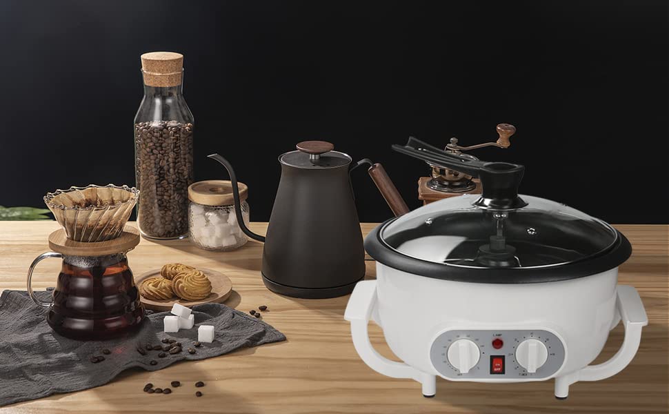Upgrade 1200W Electric Coffee Roaster Machine for Home Use - 110V Household Coffee Bean Roaster with Timer - Perfect for Roasting Coffee Beans, Peanuts & Nuts - Ideal for Coffee Enthusiasts & Small Batch Roasting at Home