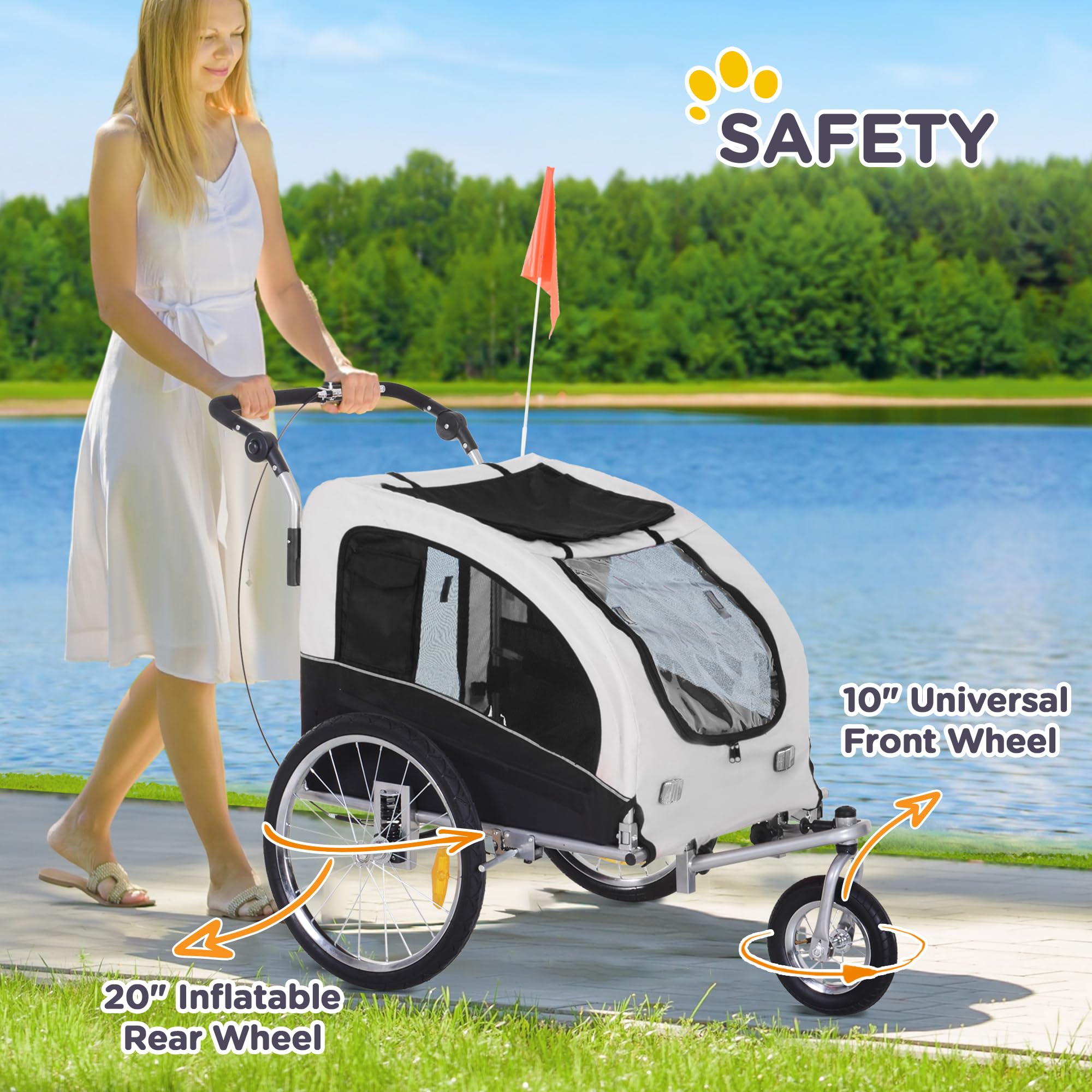 Aosom 2-in-1 Dog Bike Trailer & Pet Stroller with Canopy, Storage Pockets - Perfect for Cycling, Jogging, and Outdoor Adventures with Your Pet