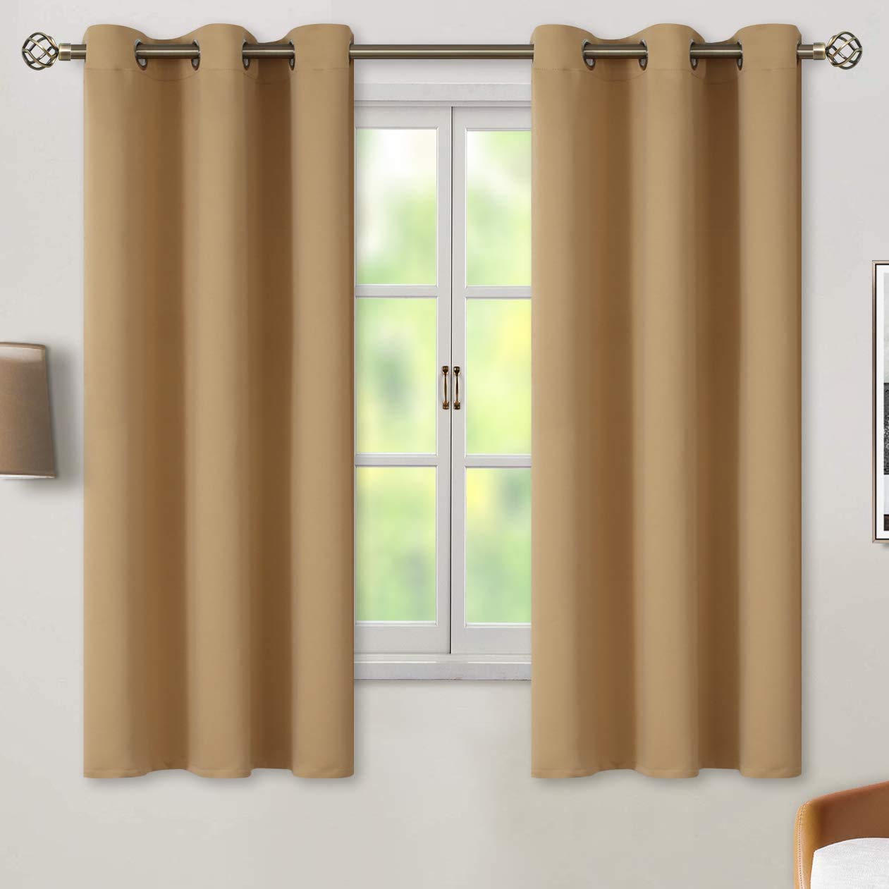 Ring Curtains for Bedroom - Top Blackout Privacy Drapes with Noise Reduction, Light Blocking & Room Darkening Home Décor (Khaki, 47