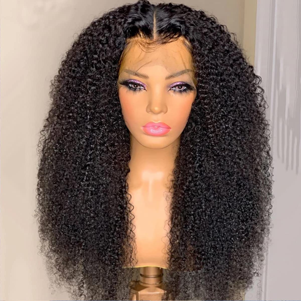 13x4 HD Lace Front Wig - Afro Kinky Curly Brazilian Human Hair Wig for Women | 180% Density Virgin Hair with Pre-Plucked Hairline & Baby Hair | Natural Black Color 18 Inch | Perfect for Daily Wear, Parties & Special Occasions