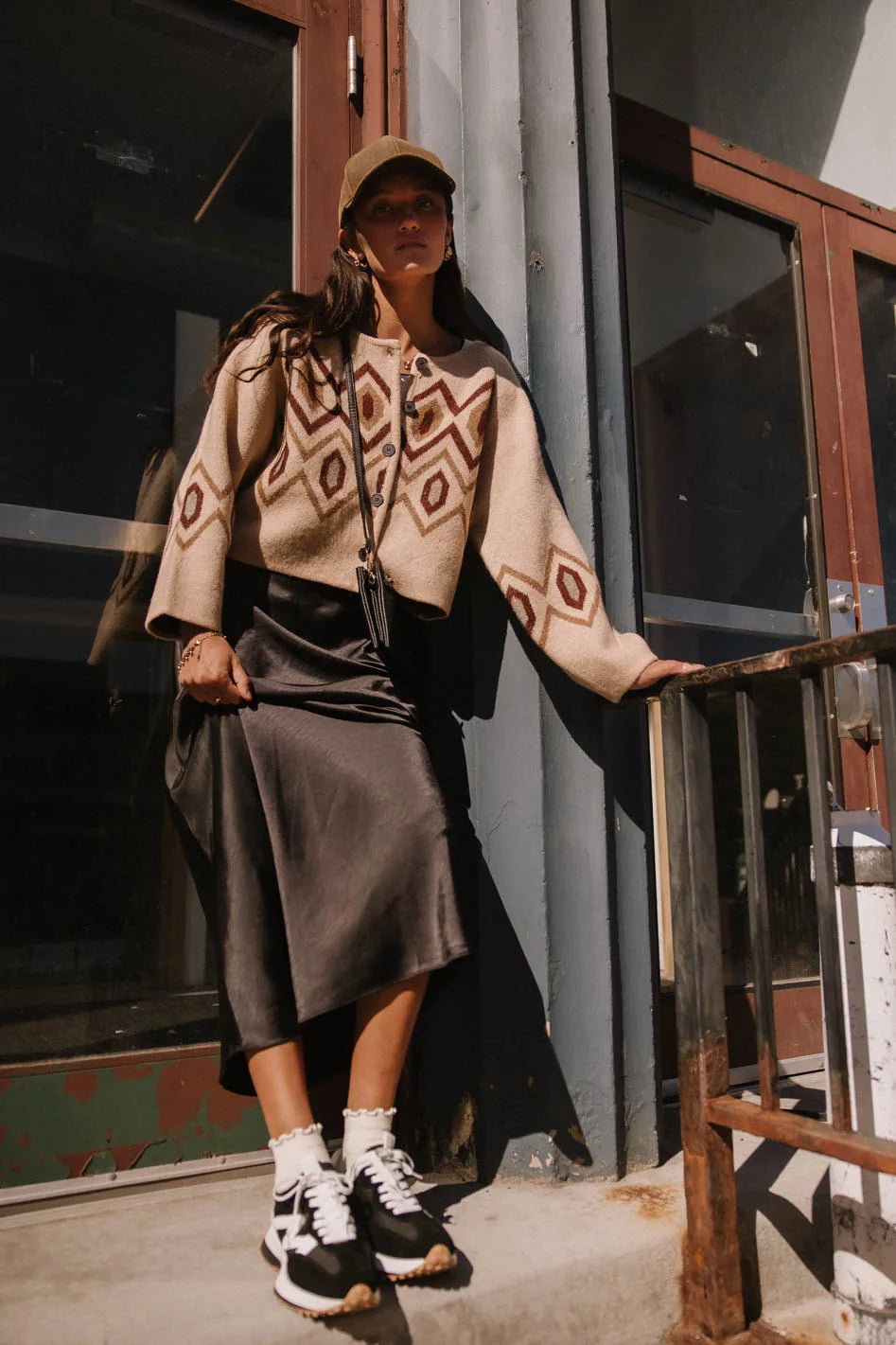 Angelica Geometric Cardigan in Tan - Women's Stylish Knit Sweater for Fall & Winter | Perfect for Office, Casual Outings & Cozy Evenings