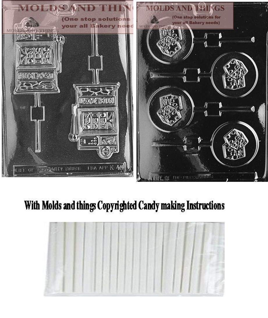 Slot Machine & Dice Lollipop Chocolate Candy Mold Set - Premium Silicone Candy Making Kit with Step-by-Step Instructions | Perfect for Birthday Parties, Baby Showers & DIY Candy Gifts