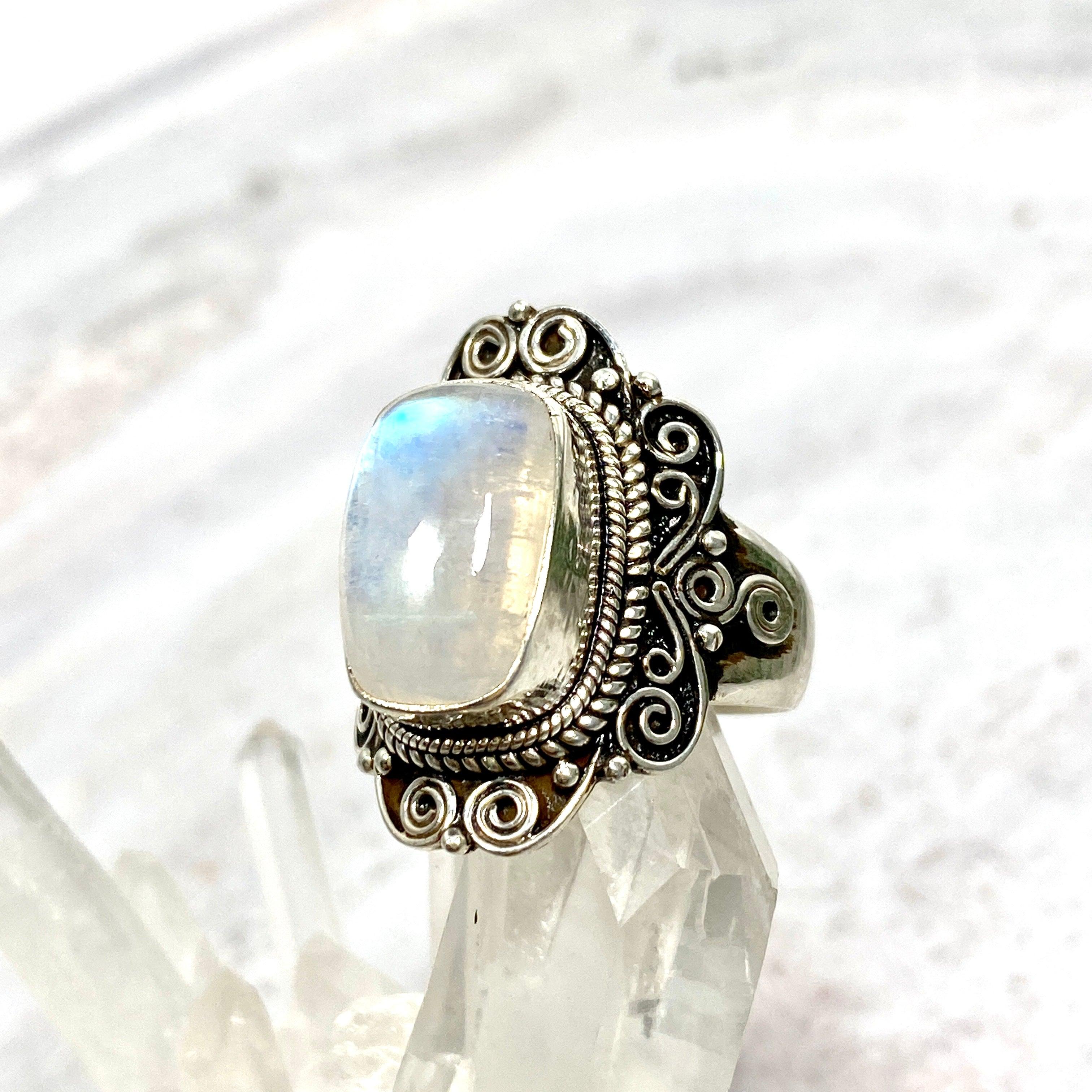 Boho Style Moonstone Rectangular Ring Size 8 KRGJ2776 - Elegant Handmade Jewelry for Women, Perfect for Weddings, Parties & Everyday Wear