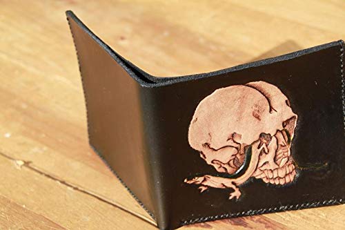 Hand-Carved 3D Genuine Leather Wallet for Men - Custom Personalized Skull & Lizard Design - Perfect for Gifts, Everyday Use & Biker Lifestyle