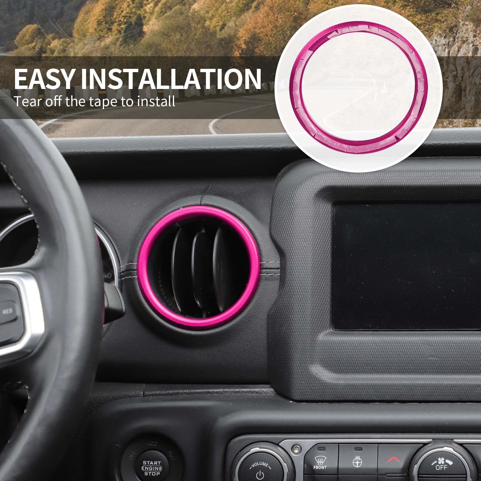 Jeep JL Dash Air Vent Outlet Bezel Trim - Pink Aluminum Alloy Ventilation Grille for 2018-2023 Jeep Wrangler JL/JLU & Gladiator JT - Interior Accessories Upgrade for Enhanced Style & Airflow