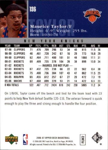 2006-07 Upper Deck #136 Maurice Taylor NBA Basketball Trading Card - Rare Collectible for Fans & Investors - Perfect for Display, Trading, and Memorabilia Collections