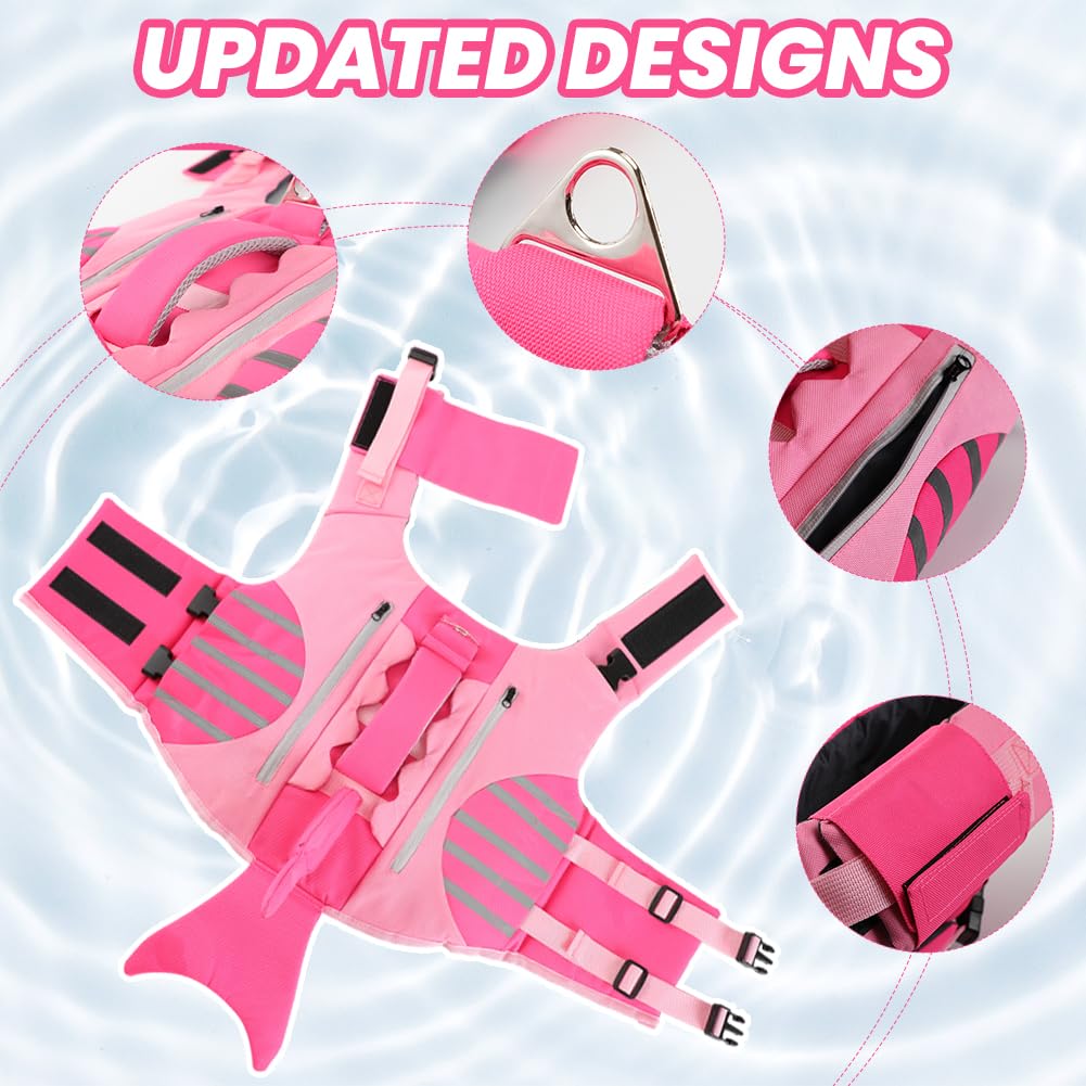 EMUST Dog Life Jacket - Shark Design Floating Vest with Pockets for Small Dogs, Swimming & Boating Safety Gear, Pink Size S - Perfect for Pool, Beach & Water Adventures