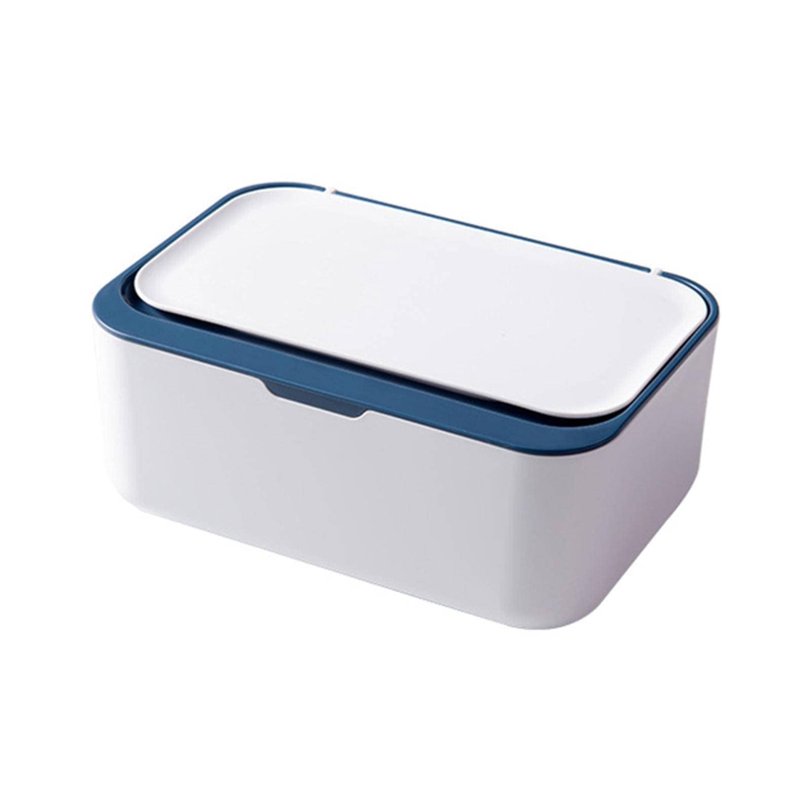 Blue Plastic Tissue Box Cover with Lid - Baby Wipes Holder, Paper Towel Dispenser & Napkin Organizer for Home, Nursery, Office, and Car Use