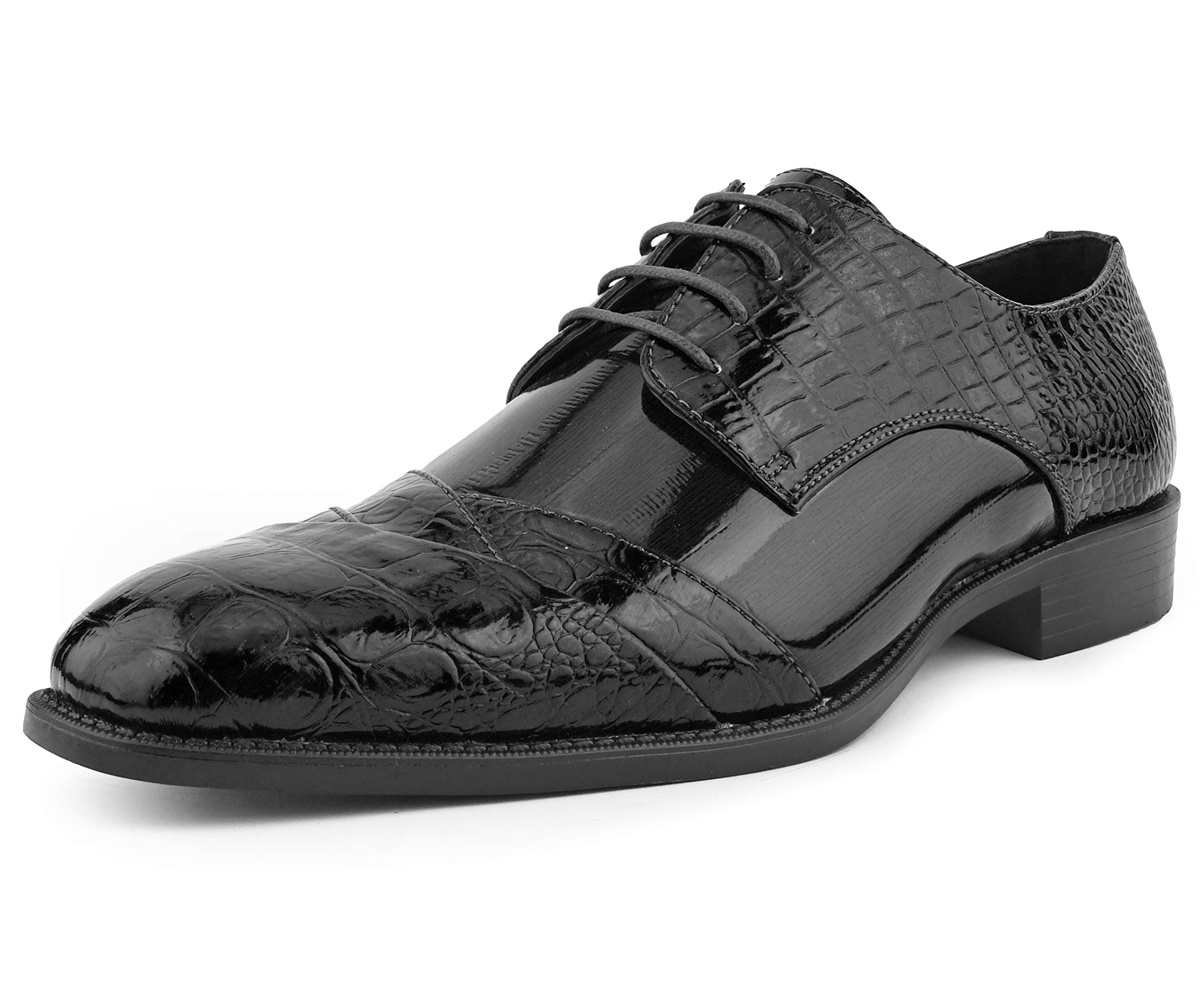 Bolano Bandit Men's Cap Toe Oxford Dress Shoes | Alligator Print Formal Shoes | Croc Folded Leather Oxfords for Business, Weddings & Special Occasions